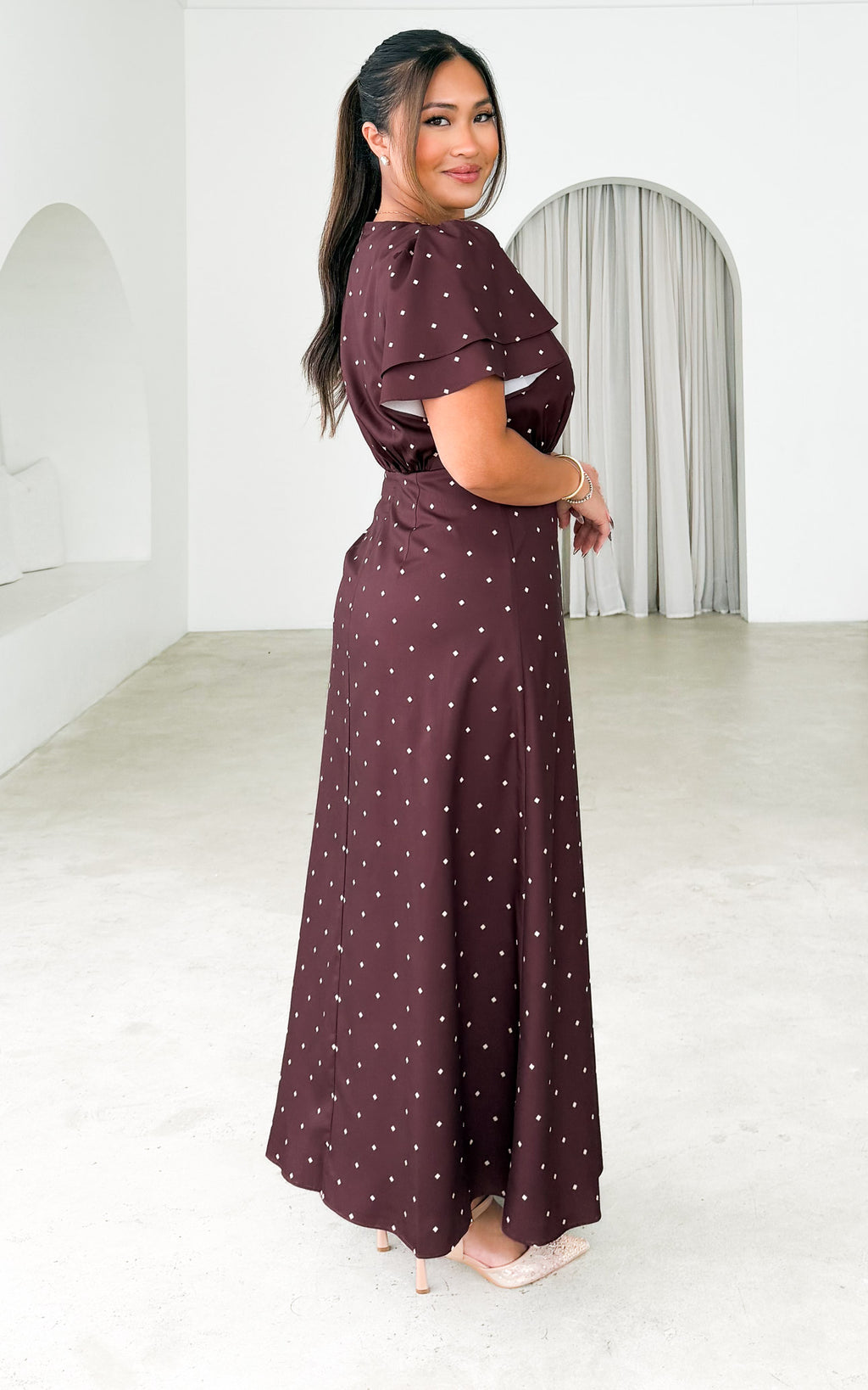 Behati Maxi Dress - Chocolate Brown Cream Diamond