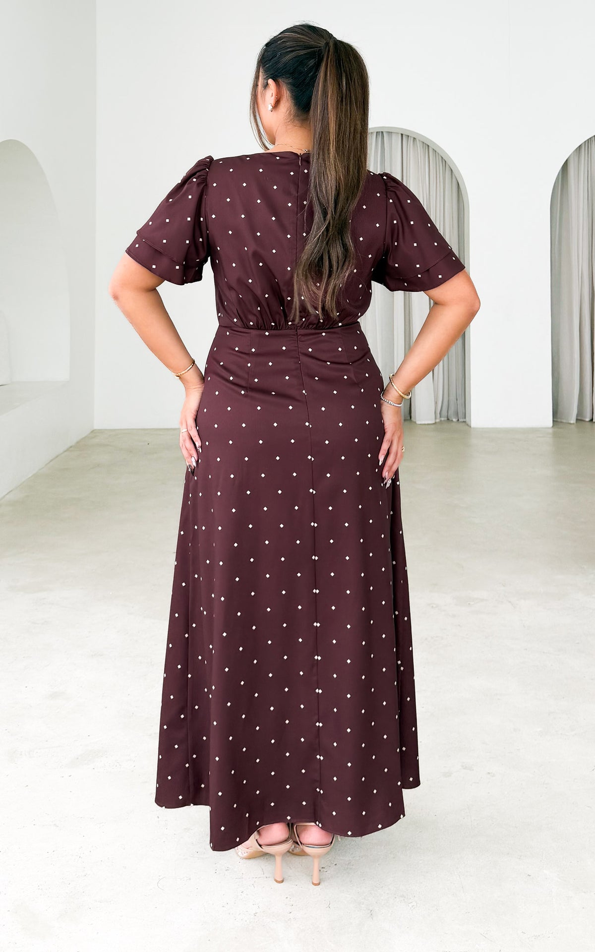 Behati Maxi Dress - Chocolate Brown Cream Diamond