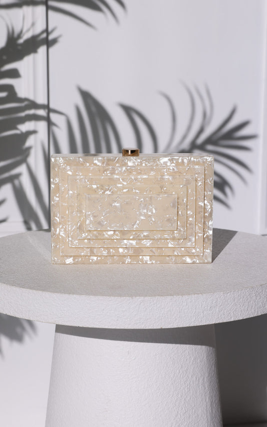 Mayley Clutch Bag - Cream Pearl Marble