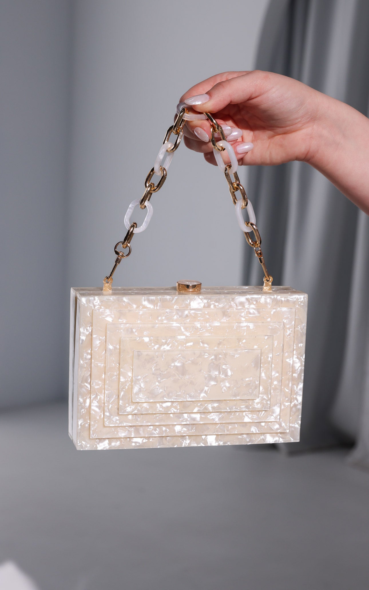 Mayley Clutch Bag - Cream Pearl Marble