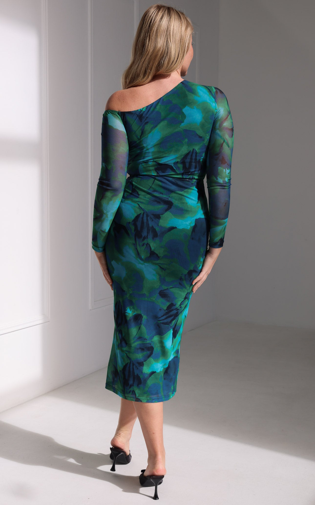Benita Mesh Midi Dress - Green Blue Print
