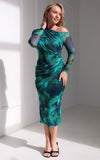 Benita Mesh Midi Dress - Green Blue Print