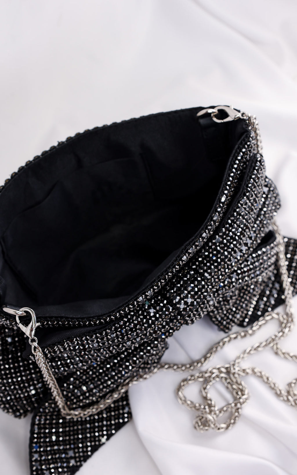 Bessie Crystal Rhinestone Clutch Bag - Bow Black