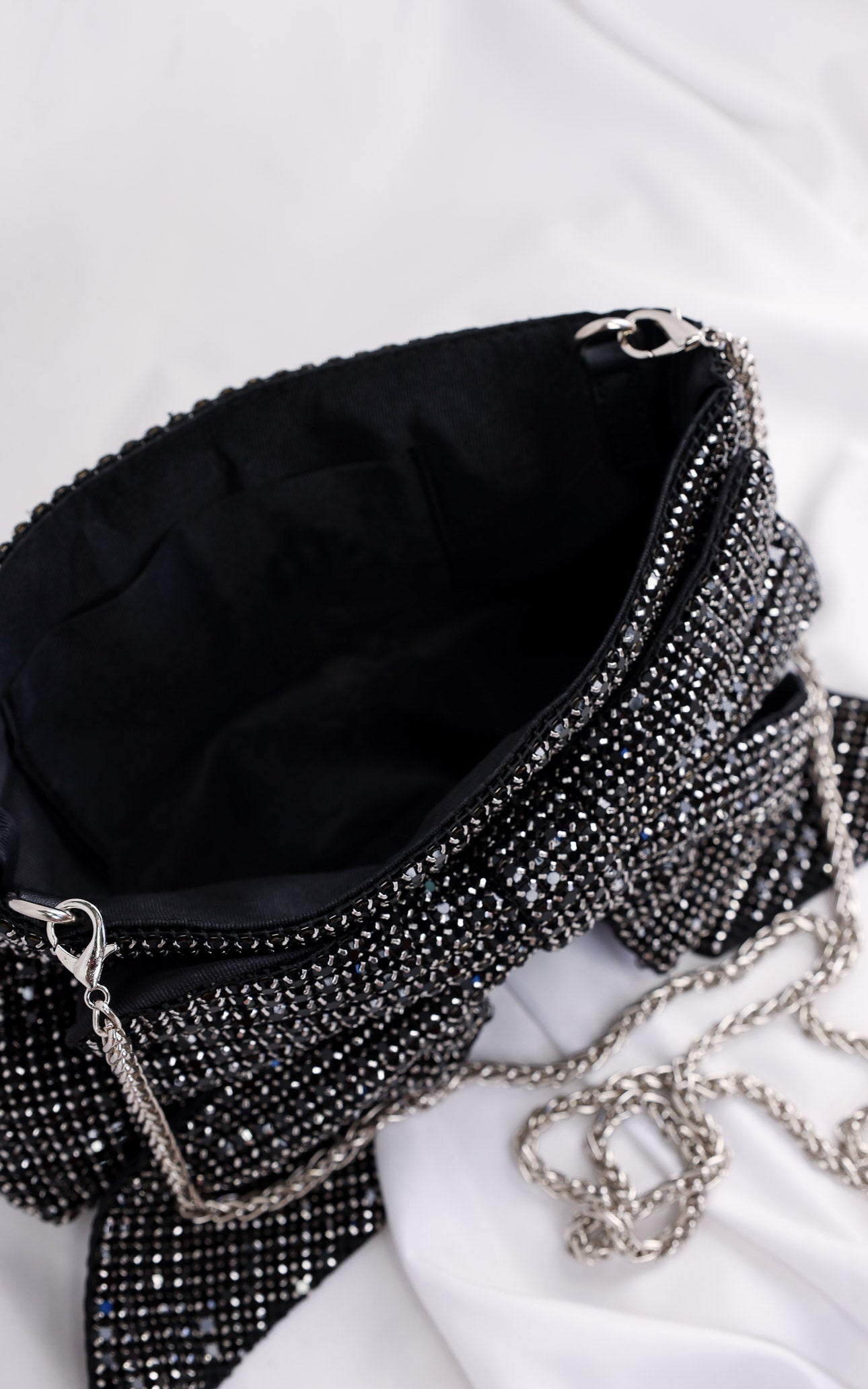 Bessie Crystal Rhinestone Clutch Bag - Bow Black