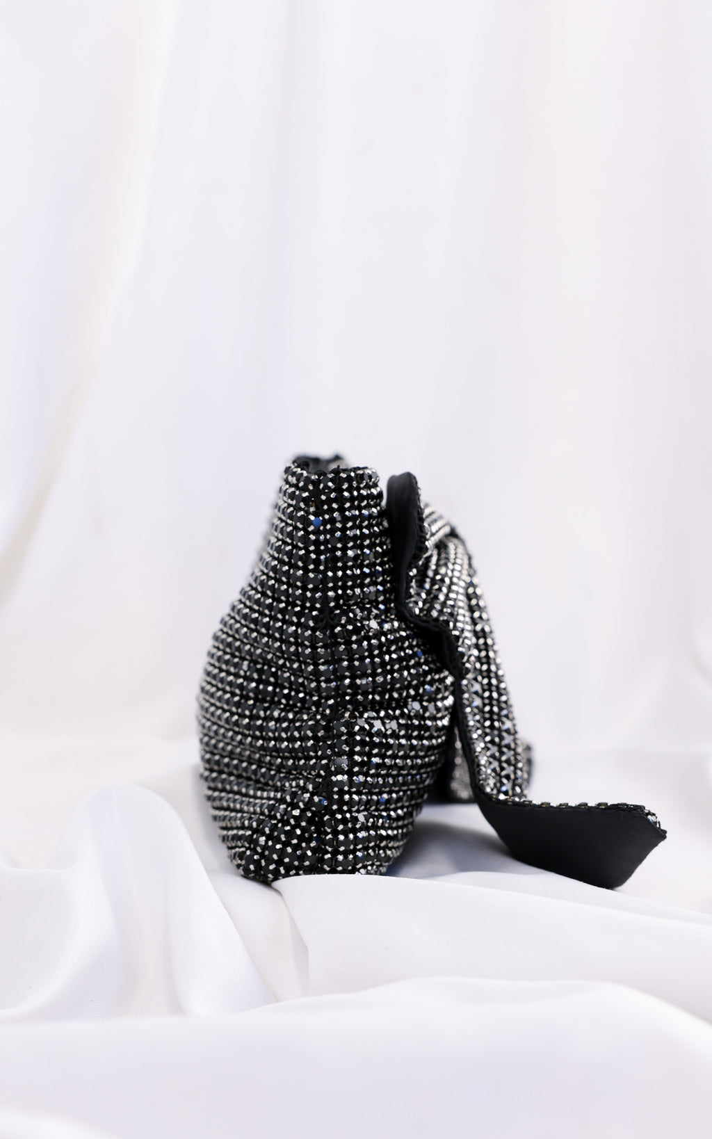 Bessie Crystal Rhinestone Clutch Bag - Bow Black