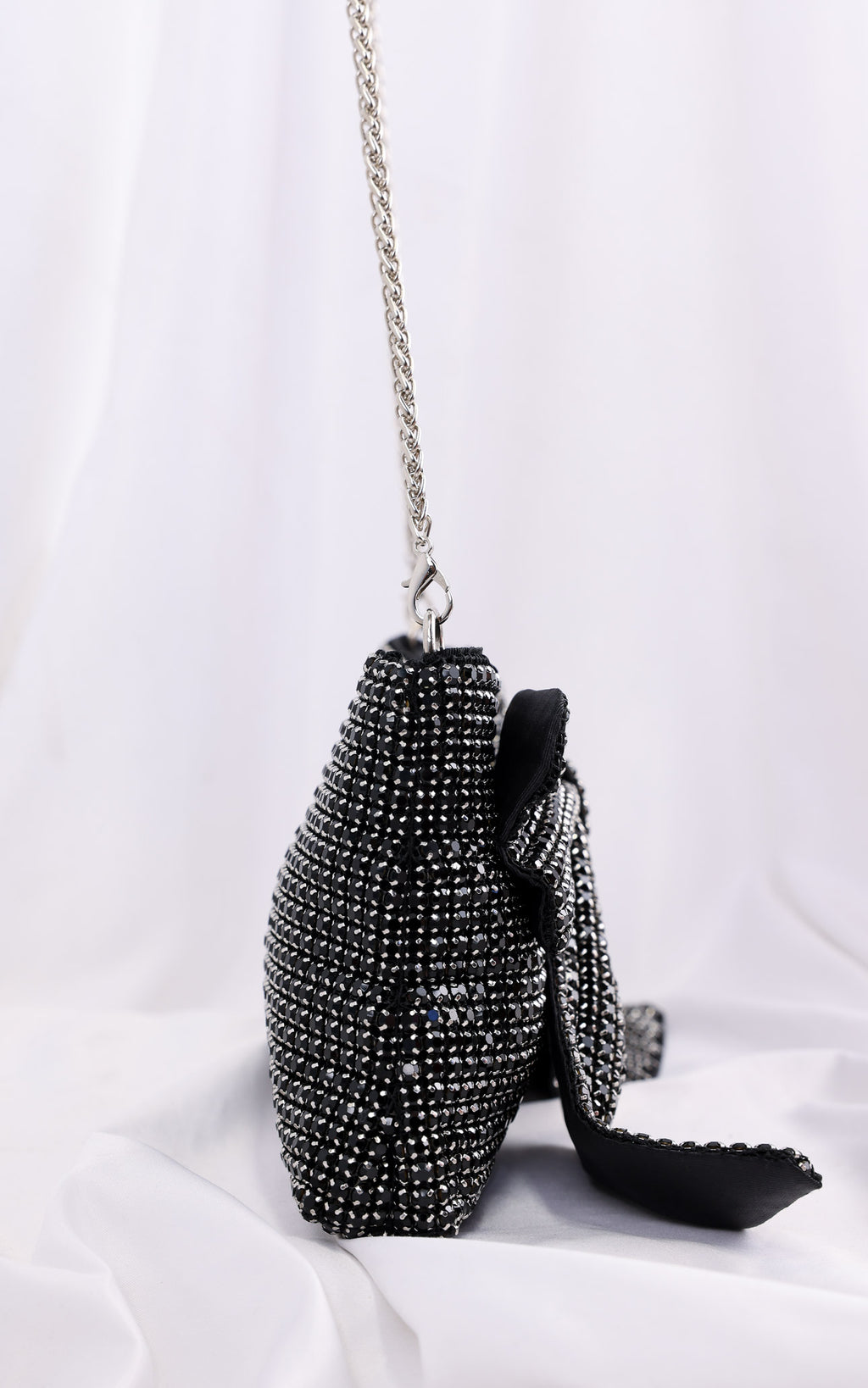 Bessie Crystal Rhinestone Clutch Bag - Bow Black