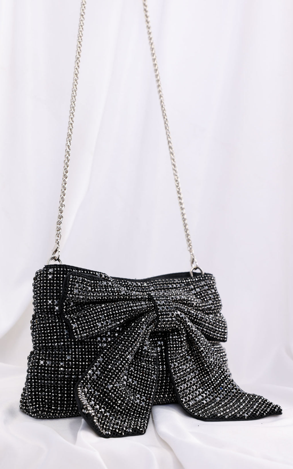 Bessie Crystal Rhinestone Clutch Bag - Bow Black