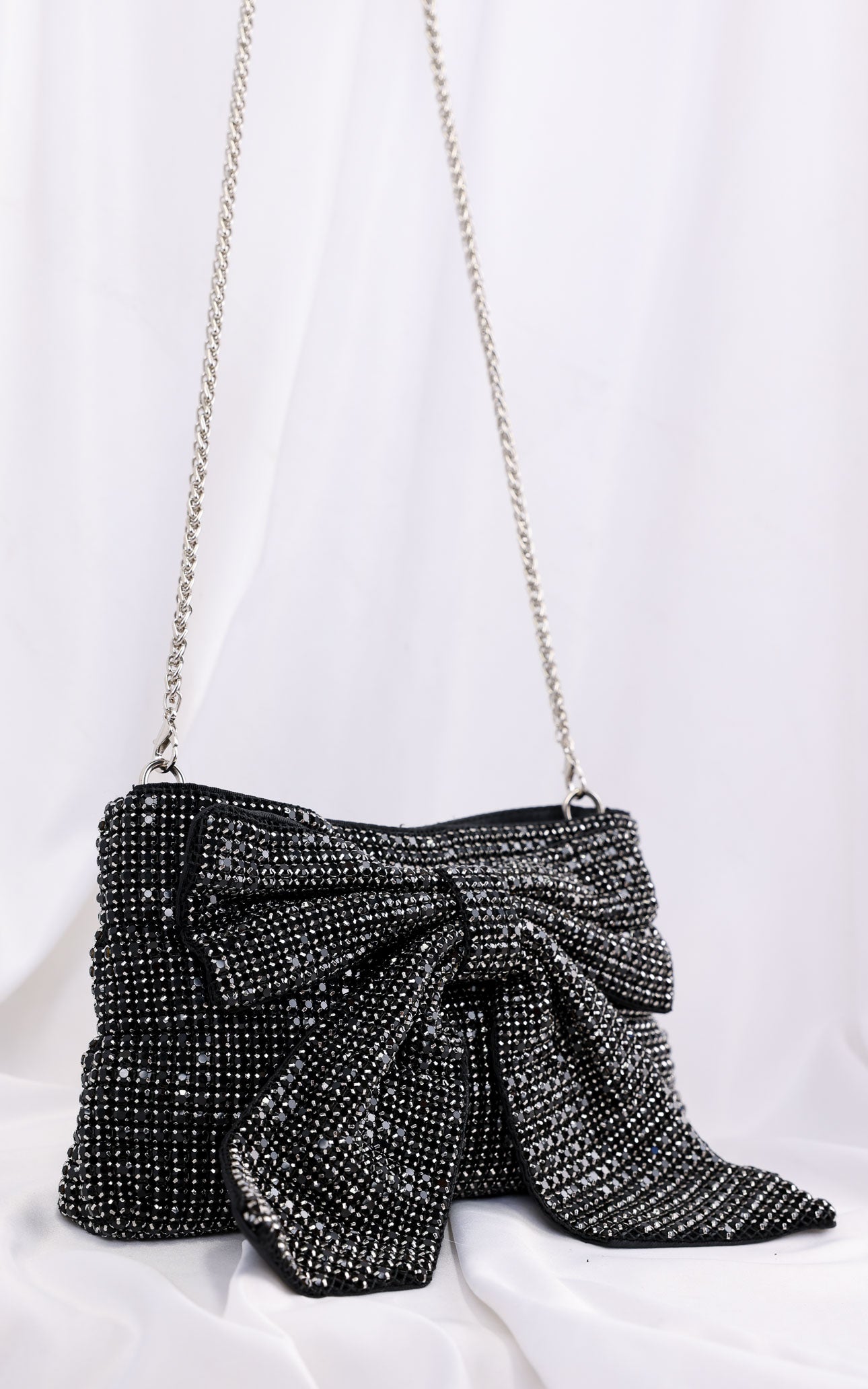 Bessie Crystal Rhinestone Clutch Bag - Bow Black