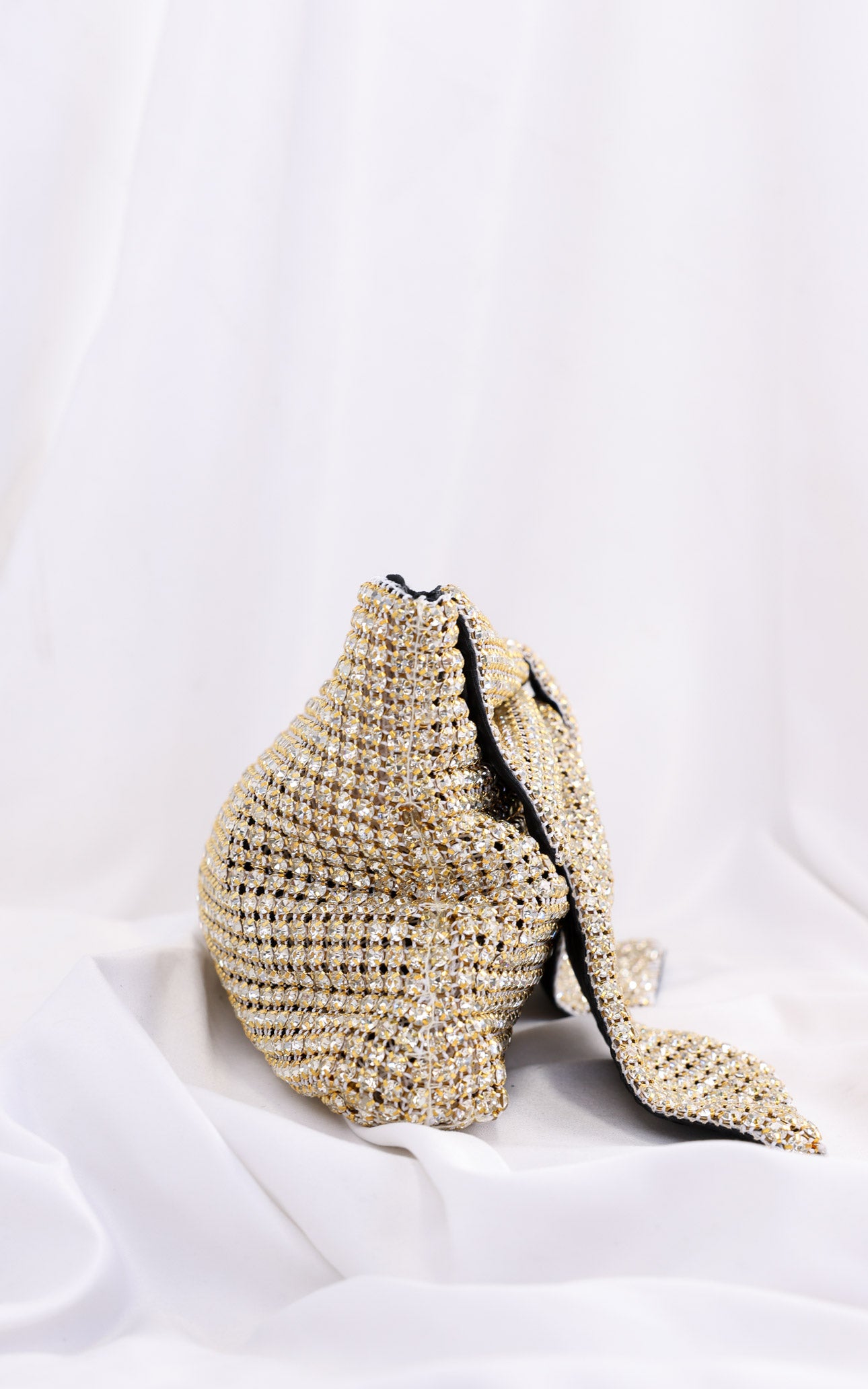 Bessie Crystal Rhinestone Clutch Bag - Bow Light Gold