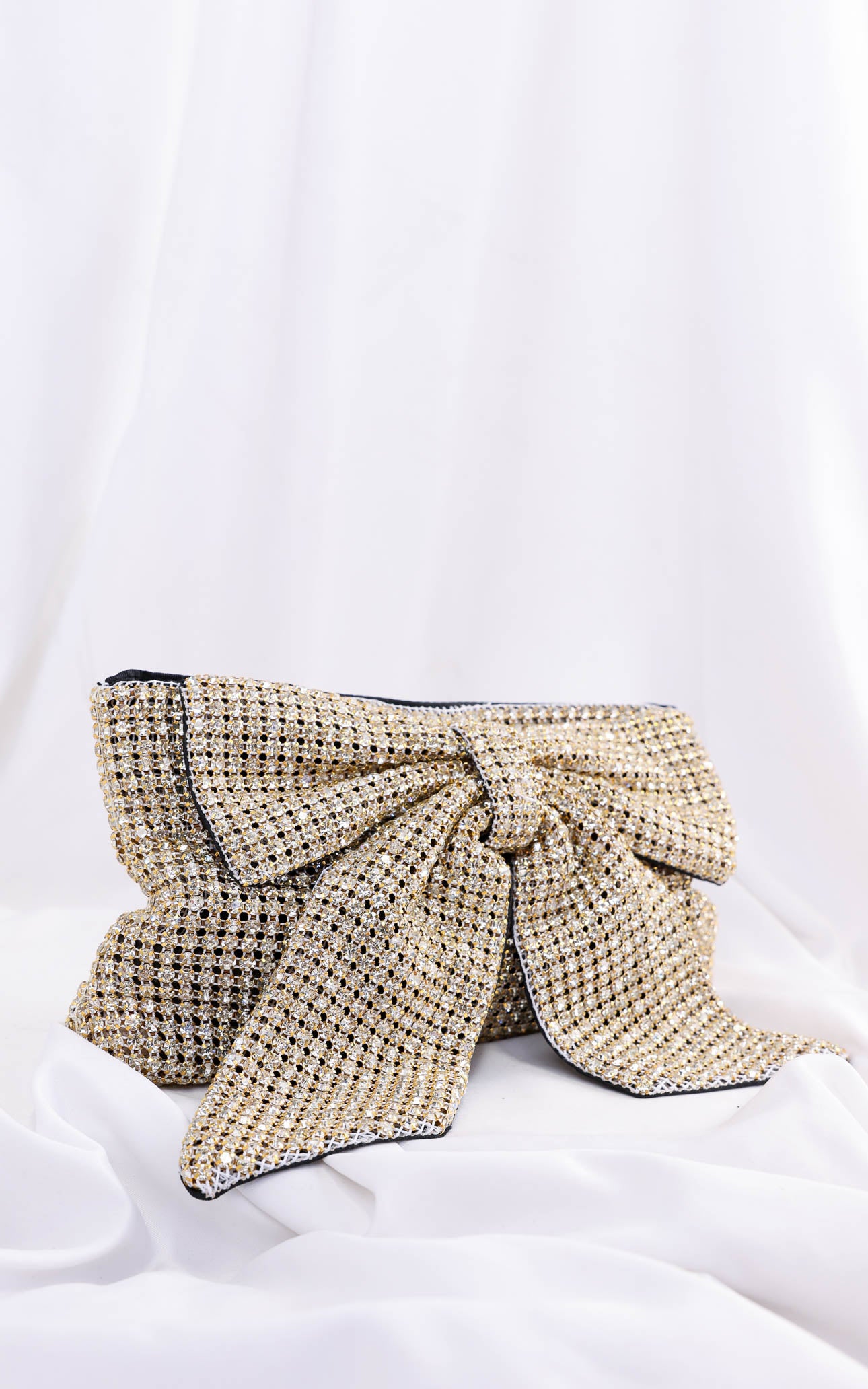 Bessie Crystal Rhinestone Clutch Bag - Bow Light Gold