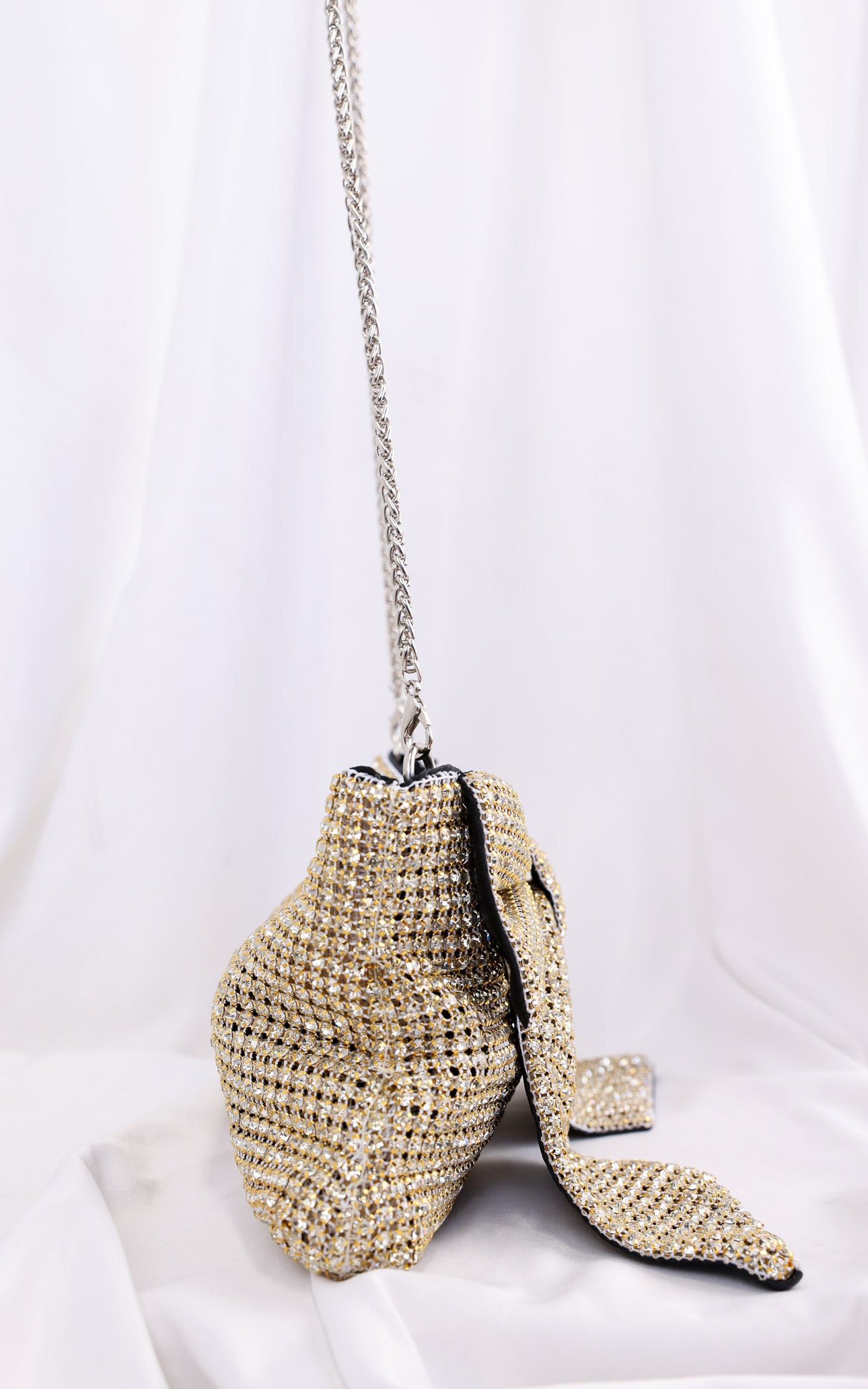 Bessie Crystal Rhinestone Clutch Bag - Bow Light Gold