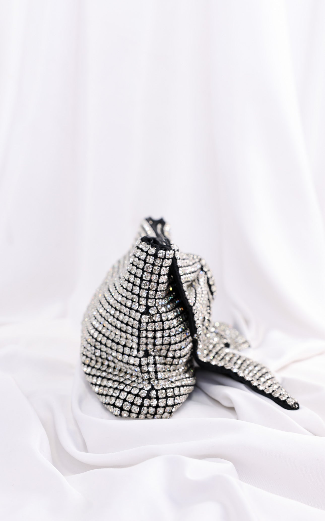 Bessie Crystal Rhinestone Clutch Bag - Bow Silver