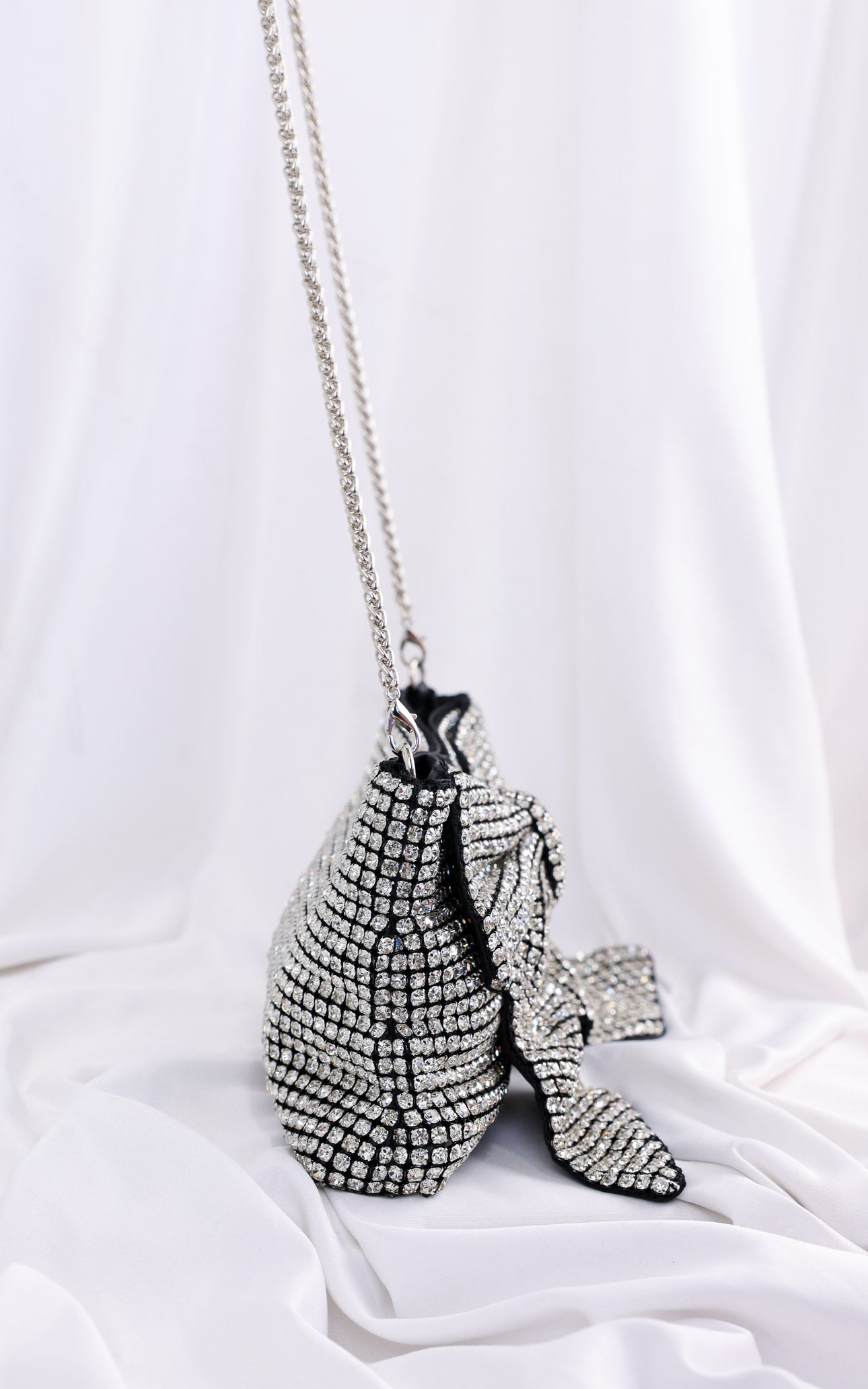 Bessie Crystal Rhinestone Clutch Bag - Bow Silver