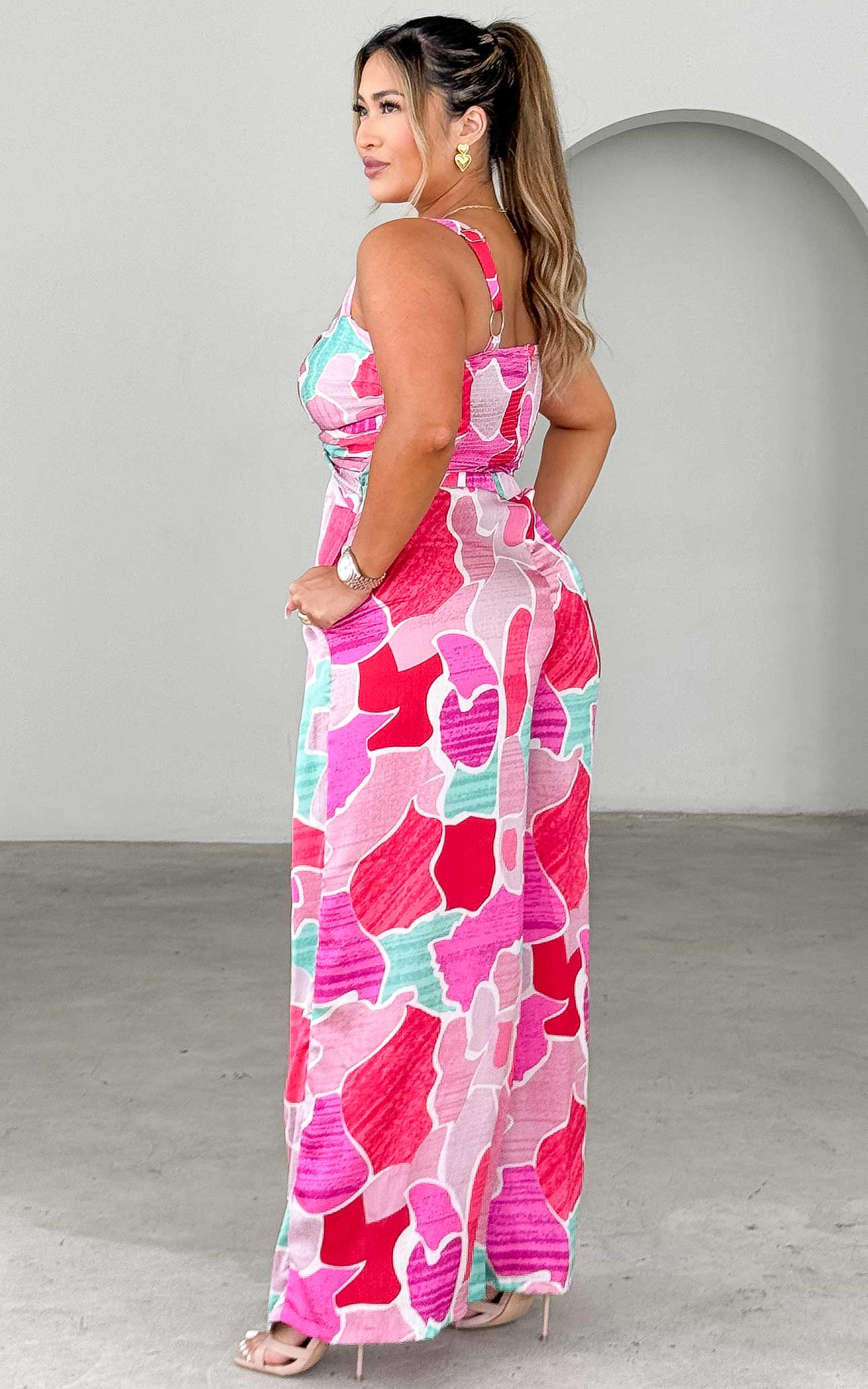 Better Days Wide Leg Jumpsuit - Pink Print