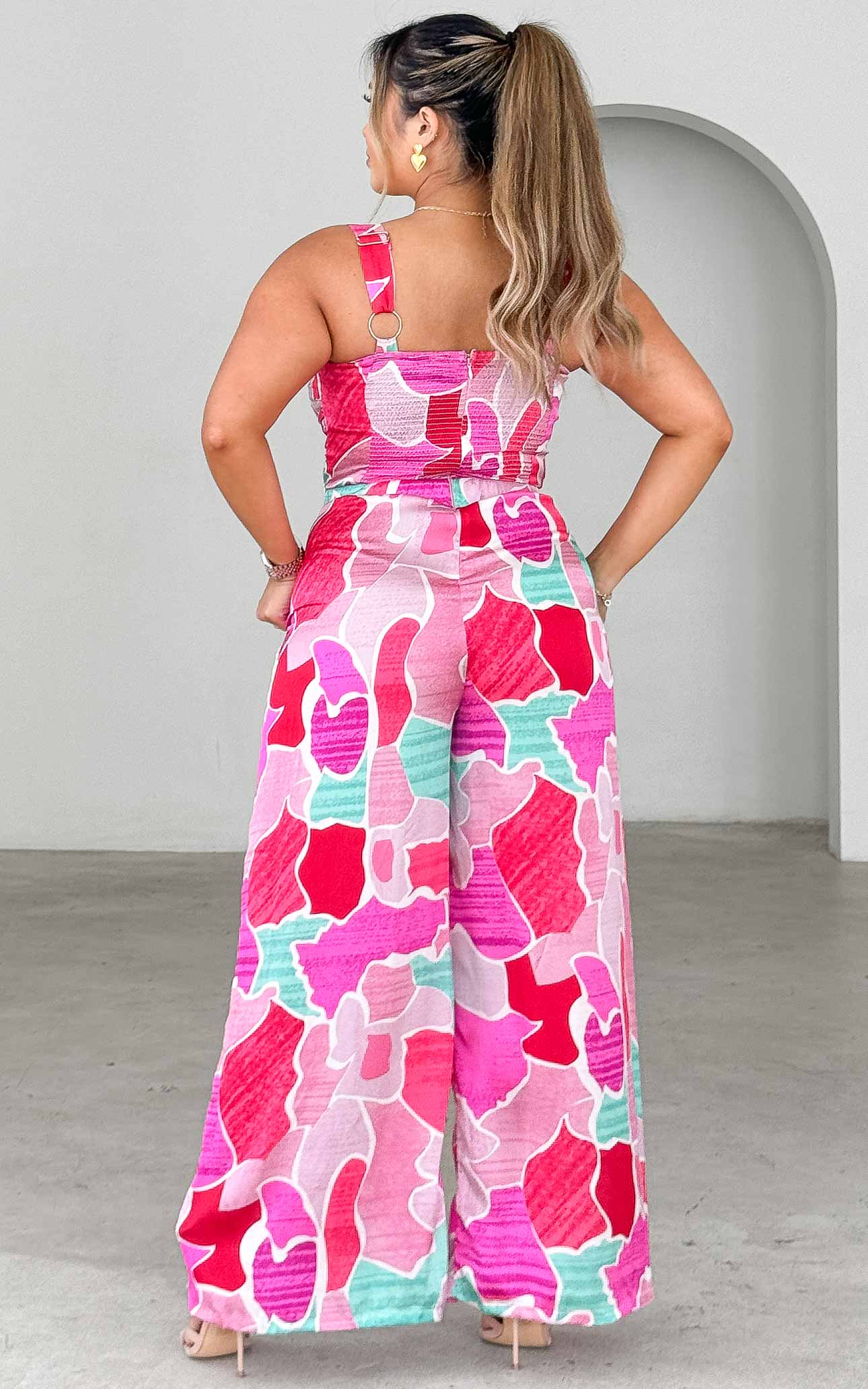 Better Days Wide Leg Jumpsuit - Pink Print