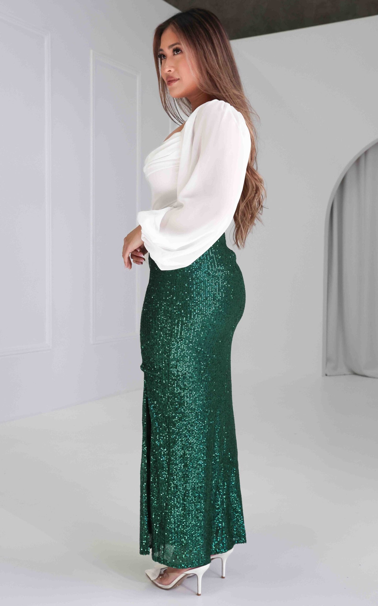 Beyond The Stars Sequin Maxi Skirt - Emerald Green