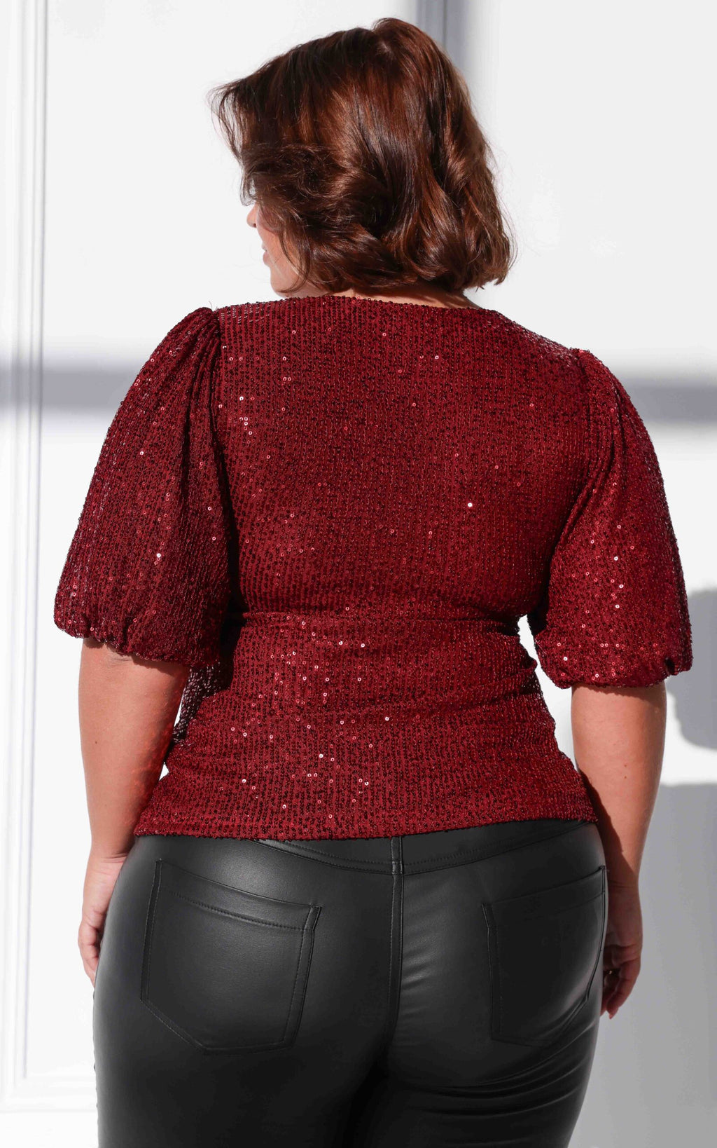 Beyond The Stars Short Sleeve Top - Wine Sequin