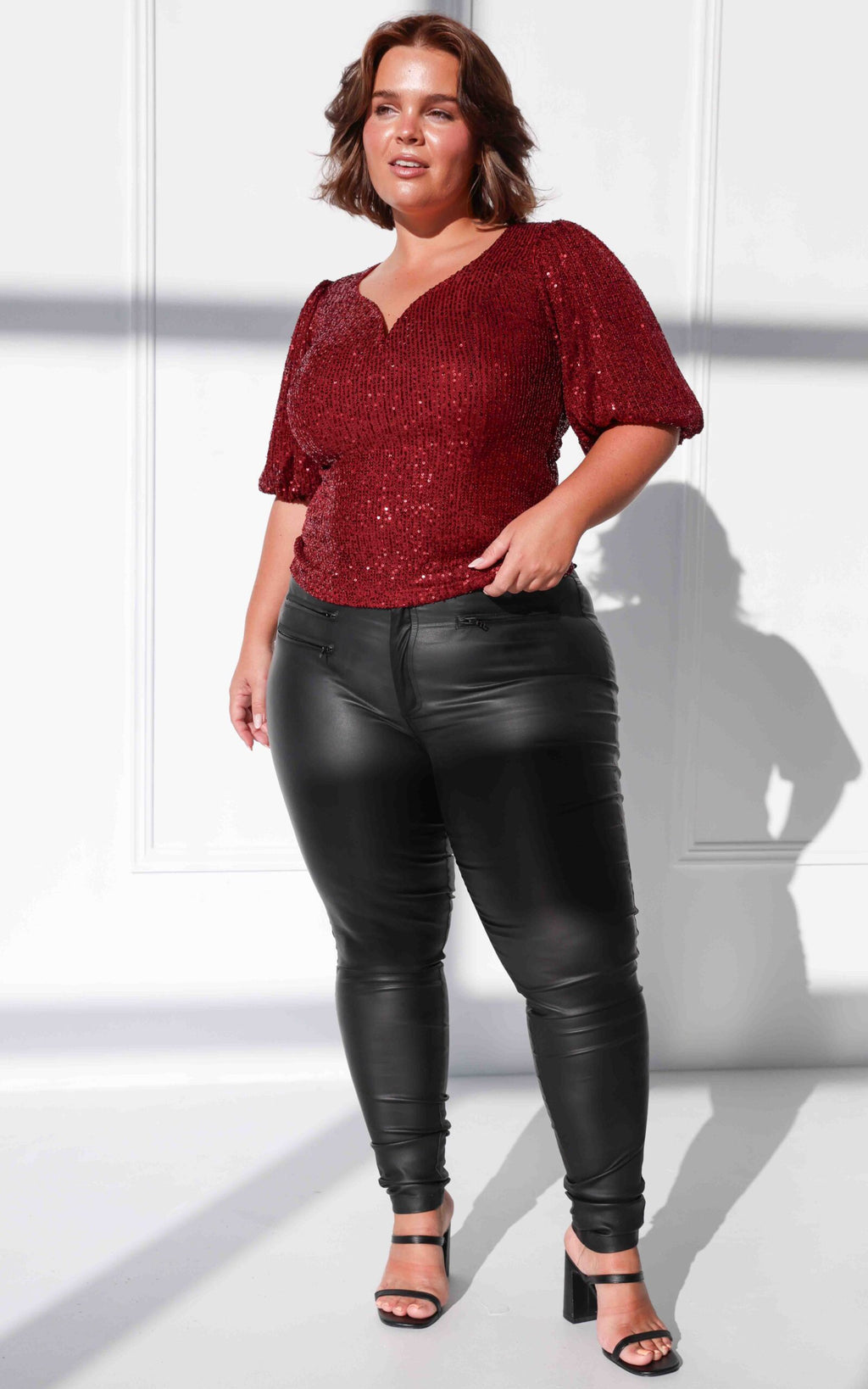 Beyond The Stars Short Sleeve Top - Wine Sequin