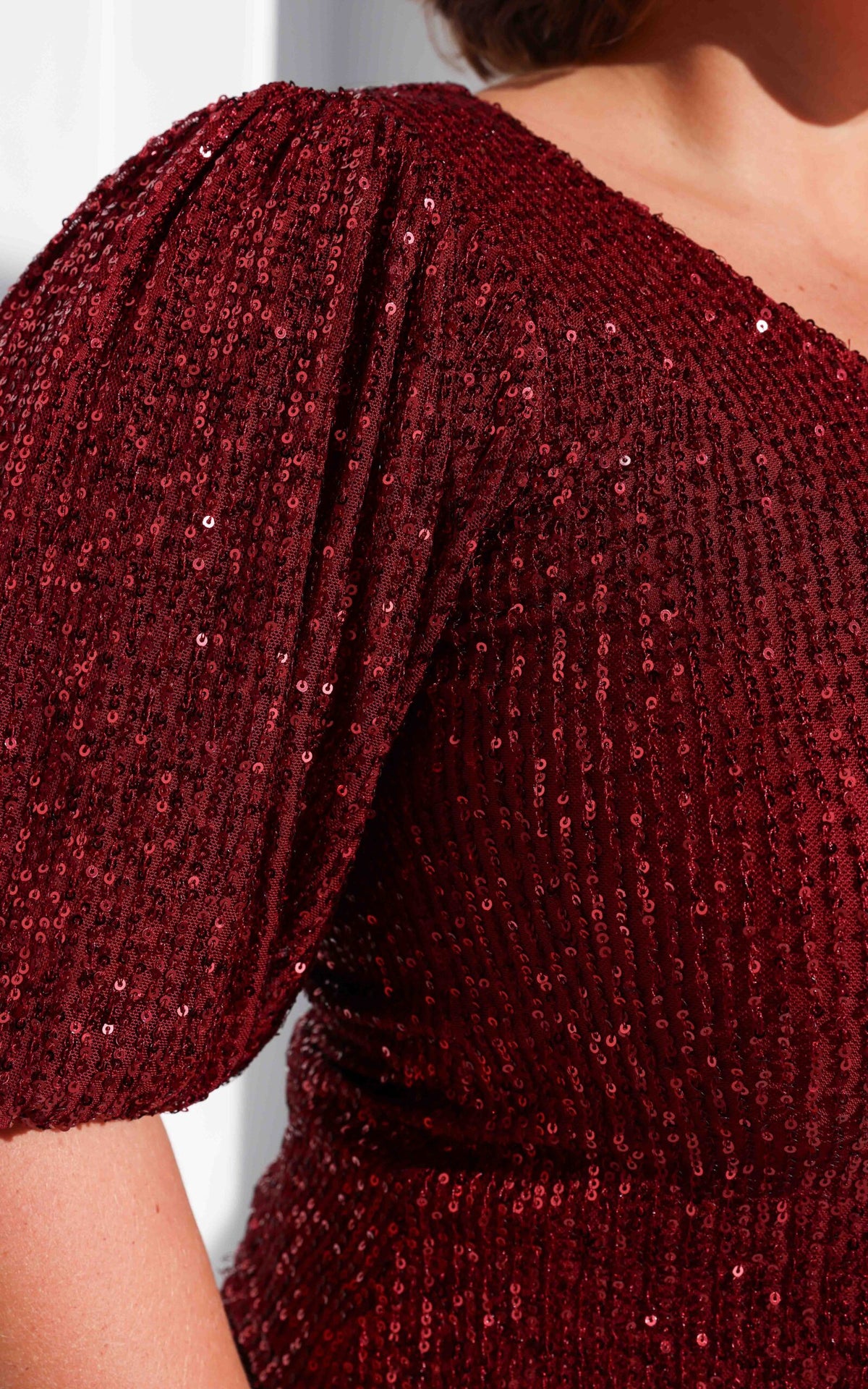 Beyond The Stars Short Sleeve Top - Wine Sequin