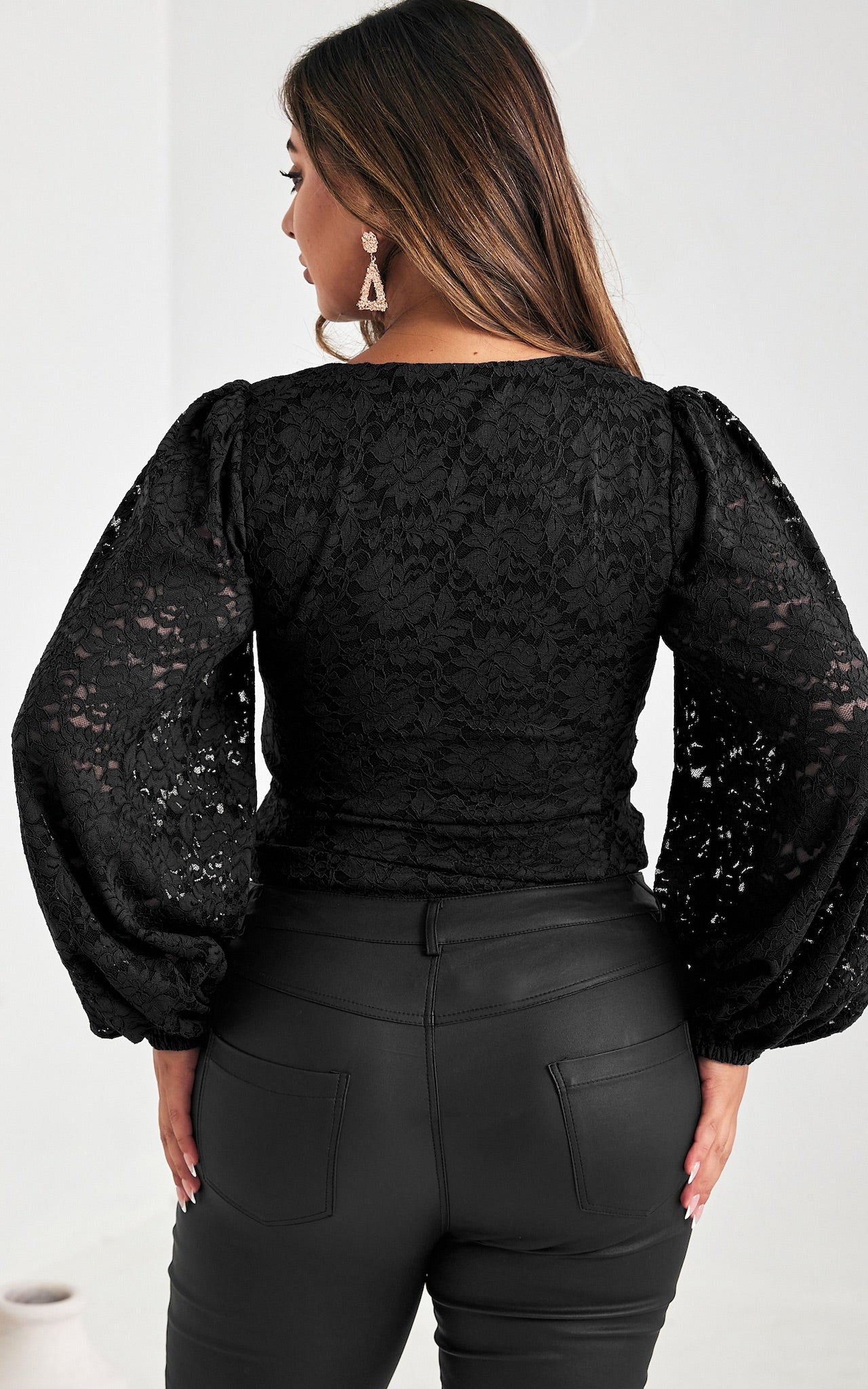 Beyond The Stars Long Sleeve Lace Top - Black