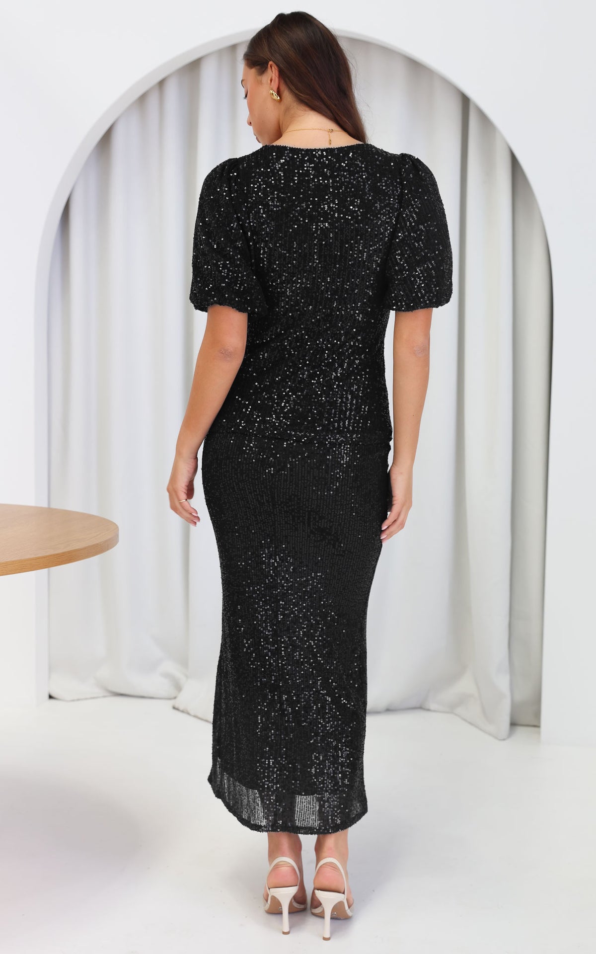 Beyond The Stars Short Sleeve Top - Black Sequin