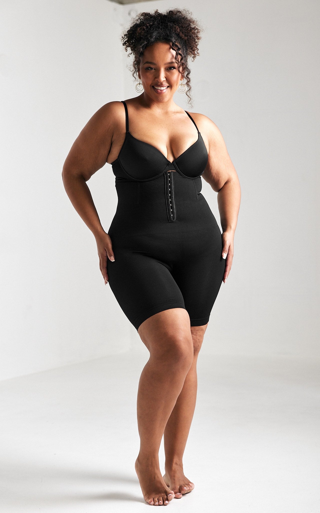 Bianca High Waisted Hook And Eye Open Front Closure Shapewear Control Shorts - Black