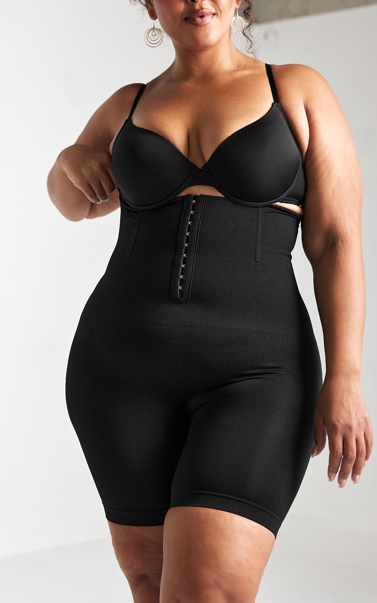 Bianca High Waisted Hook And Eye Open Front Closure Shapewear Control Shorts - Black