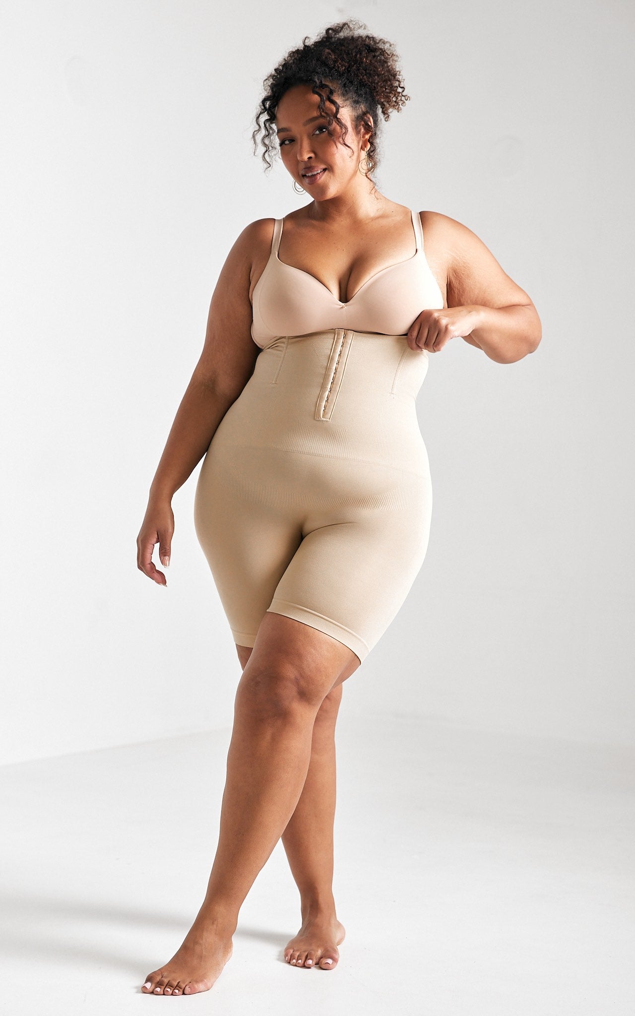 Bianca High Waisted Hook And Eye Open Front Closure Shapewear Control Shorts - Nude