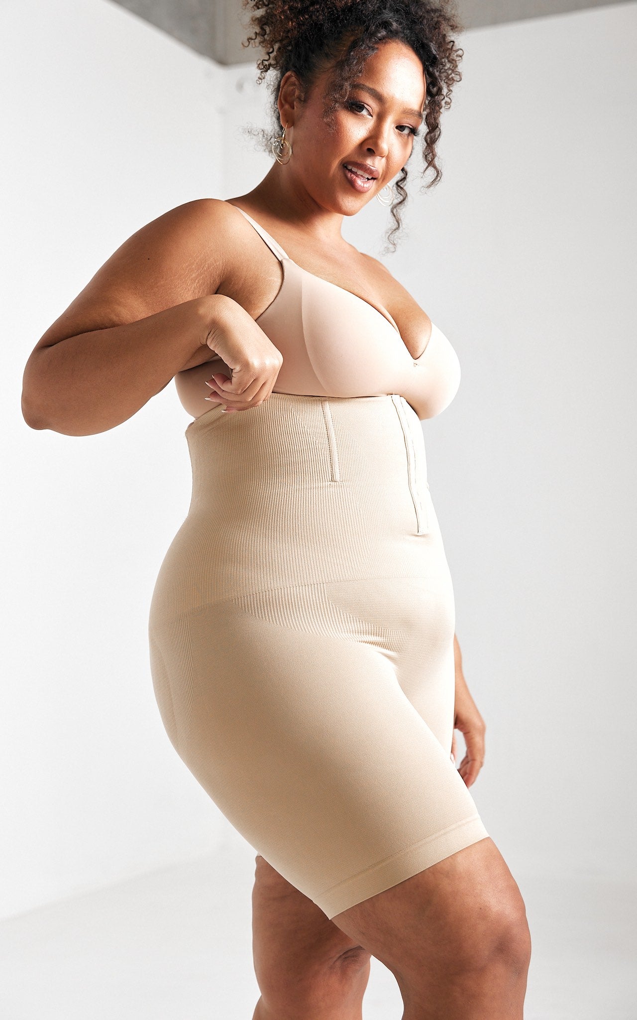 Bianca High Waisted Hook And Eye Open Front Closure Shapewear Control Shorts - Nude