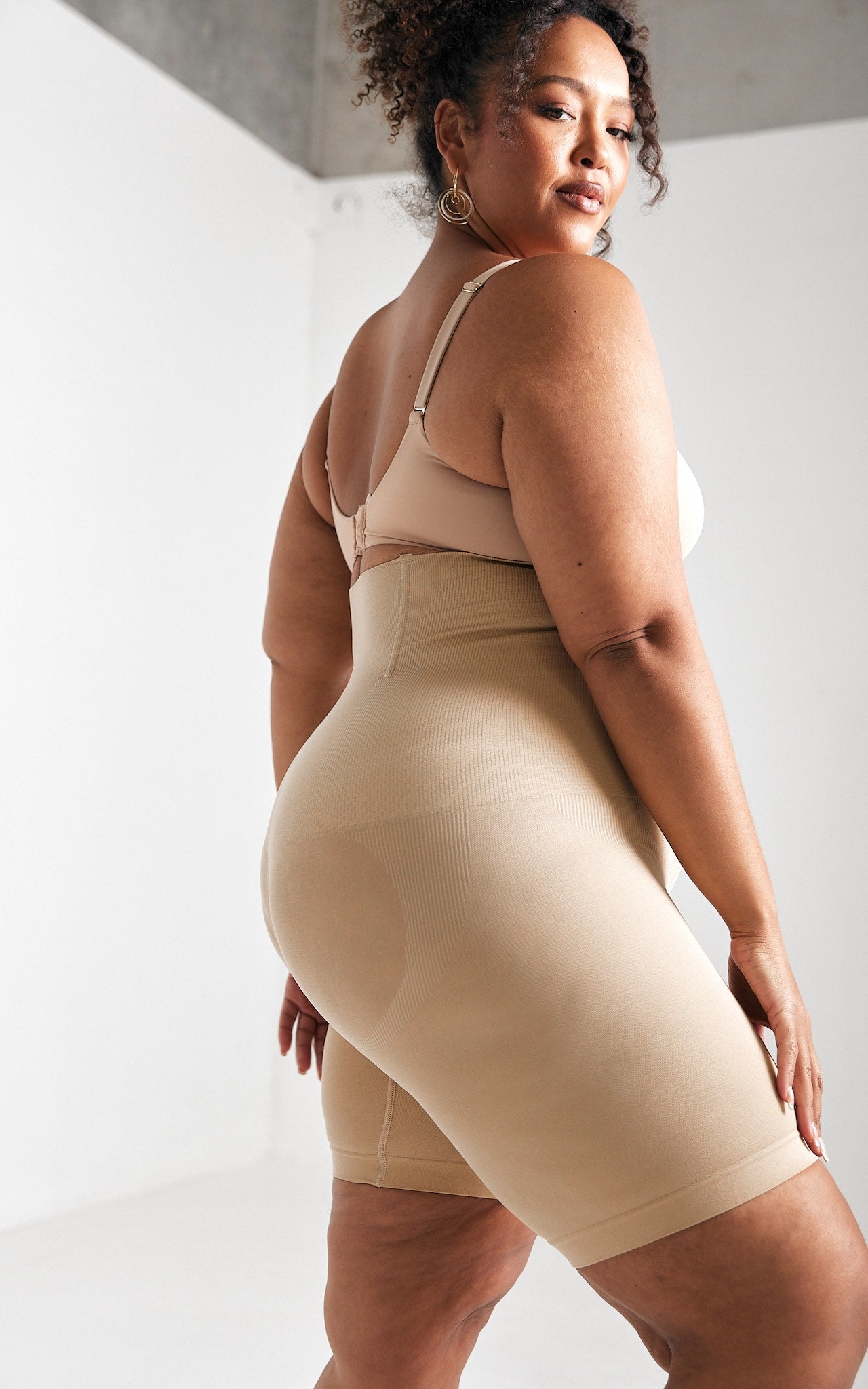 Bianca High Waisted Hook And Eye Open Front Closure Shapewear Control Shorts - Nude