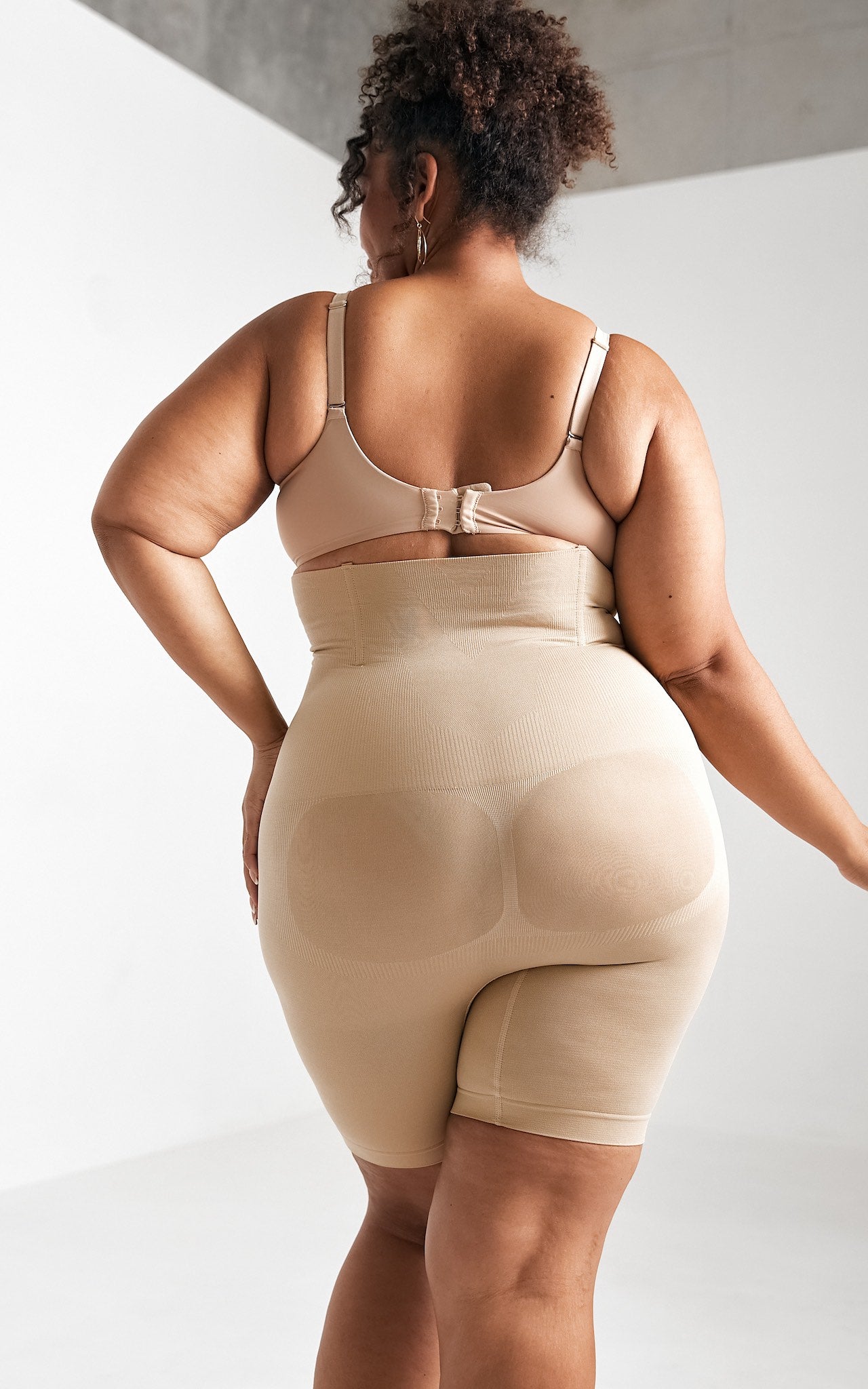 Bianca High Waisted Hook And Eye Open Front Closure Shapewear Control Shorts - Nude