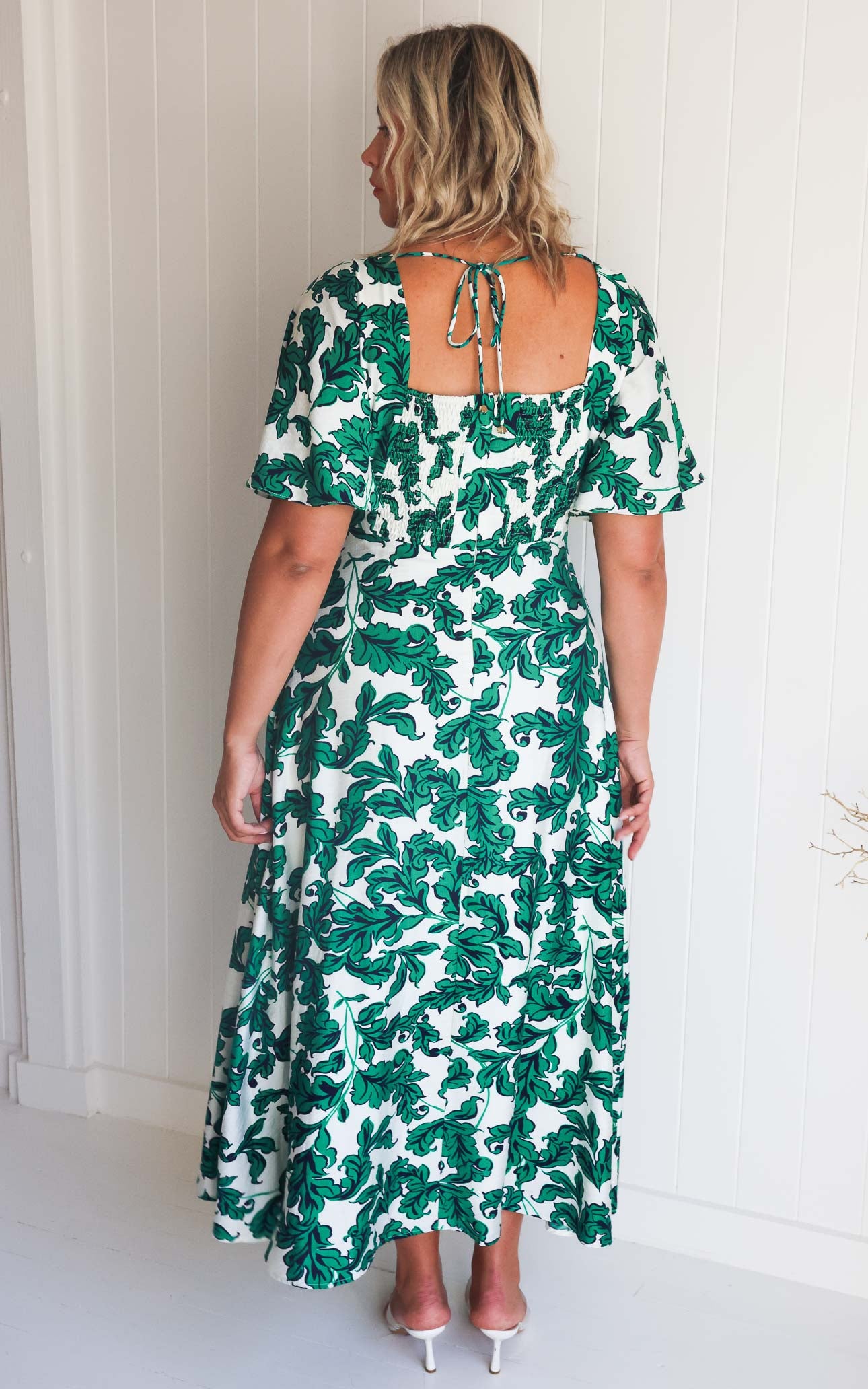 Bianco Maxi Dress - Cream Green Leaf