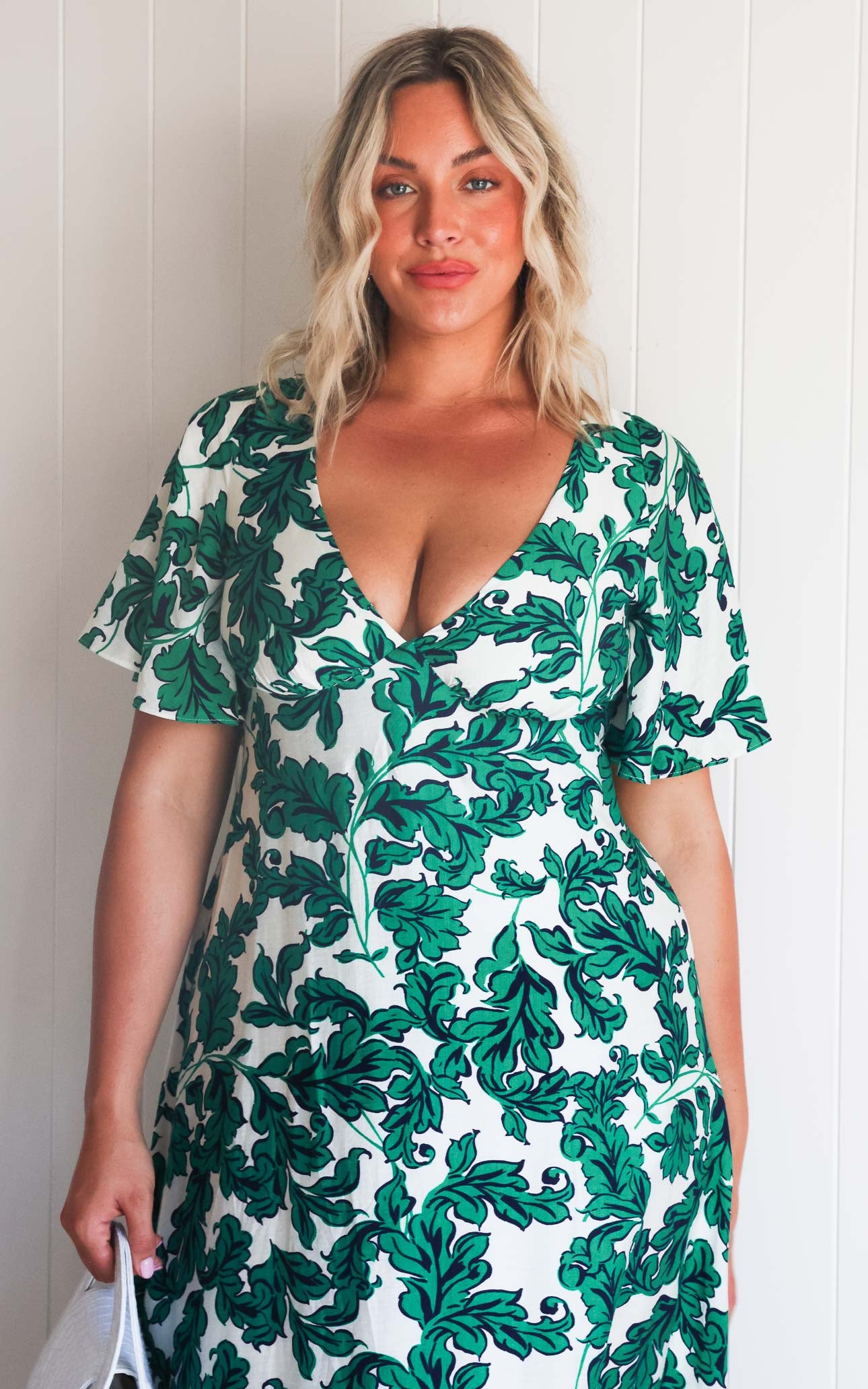 Bianco Maxi Dress - Cream Green Leaf