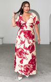 Bianco Maxi Dress - Beige Red Floral