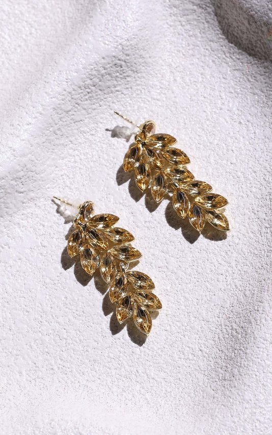 Bijoux Drop Stud Earrings - Gold Champagne Chandelier