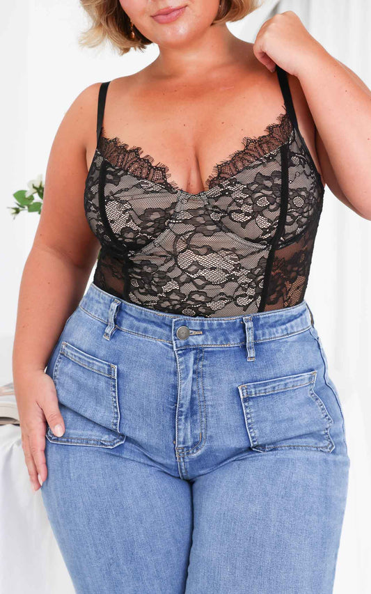 (Preorder) Billie Lace Bodysuit - Black Nude