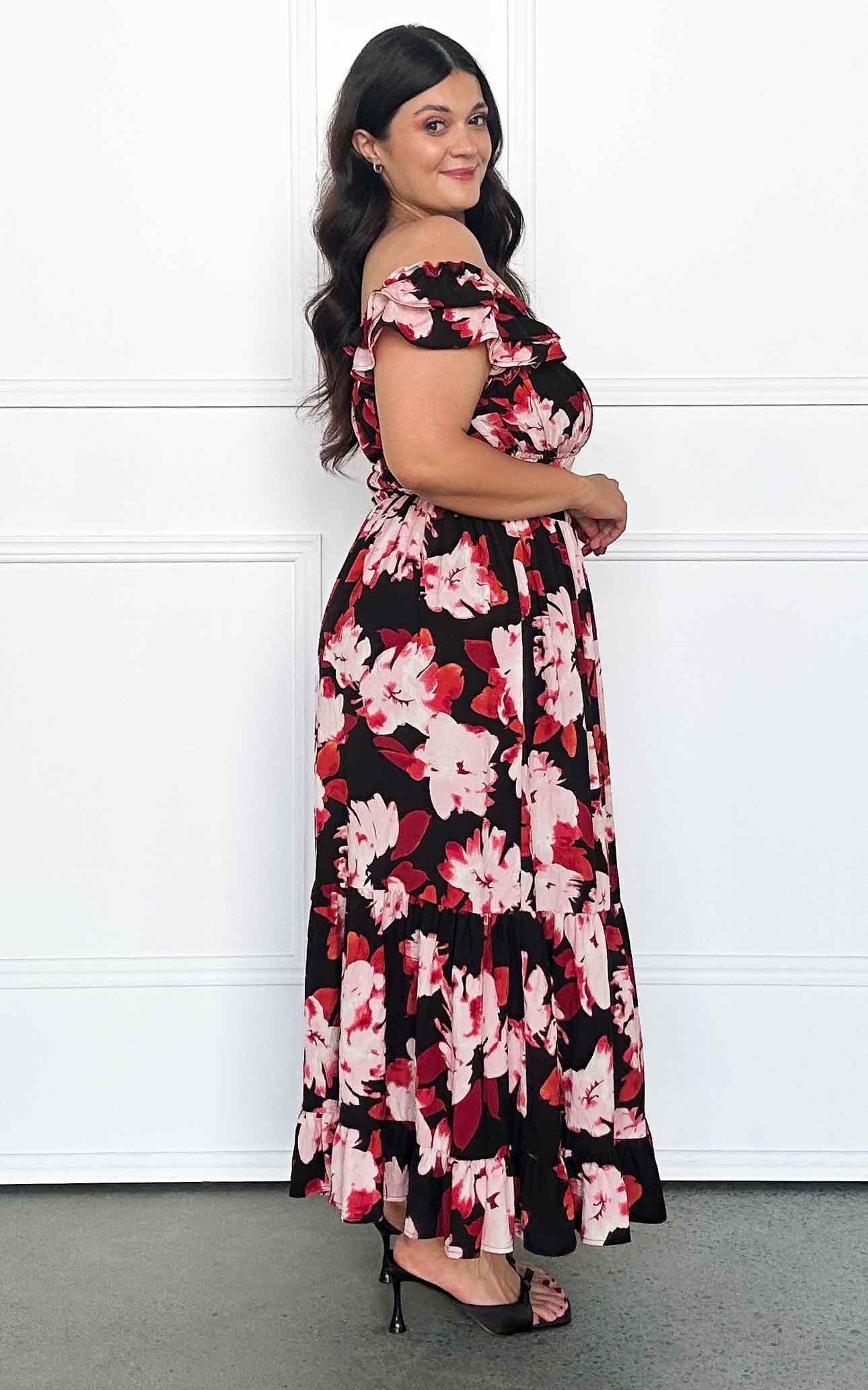 Blaire Maxi Dress - Black Pink Red Floral