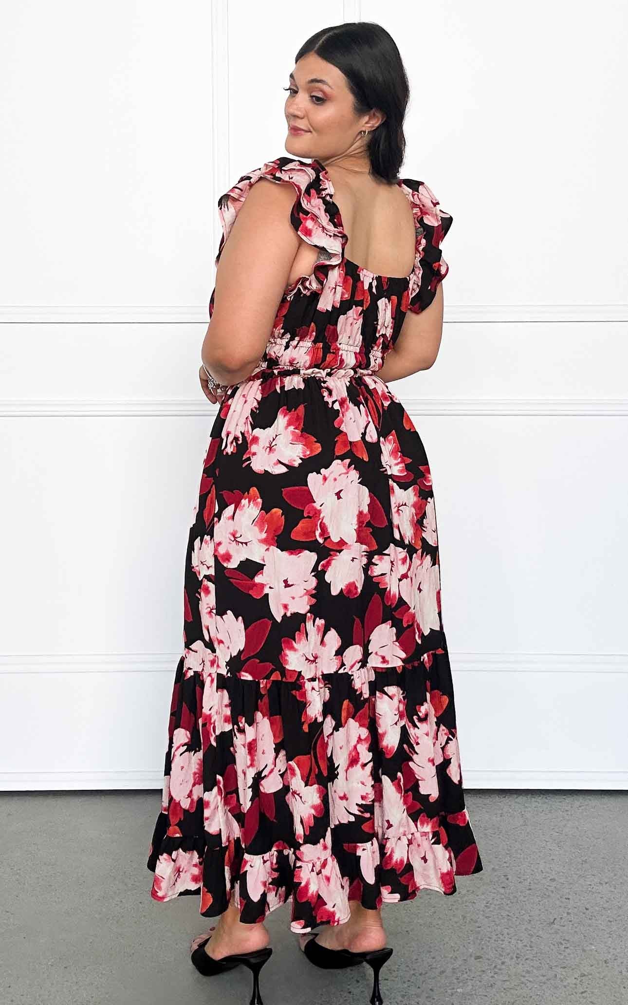 Blaire Maxi Dress - Black Pink Red Floral