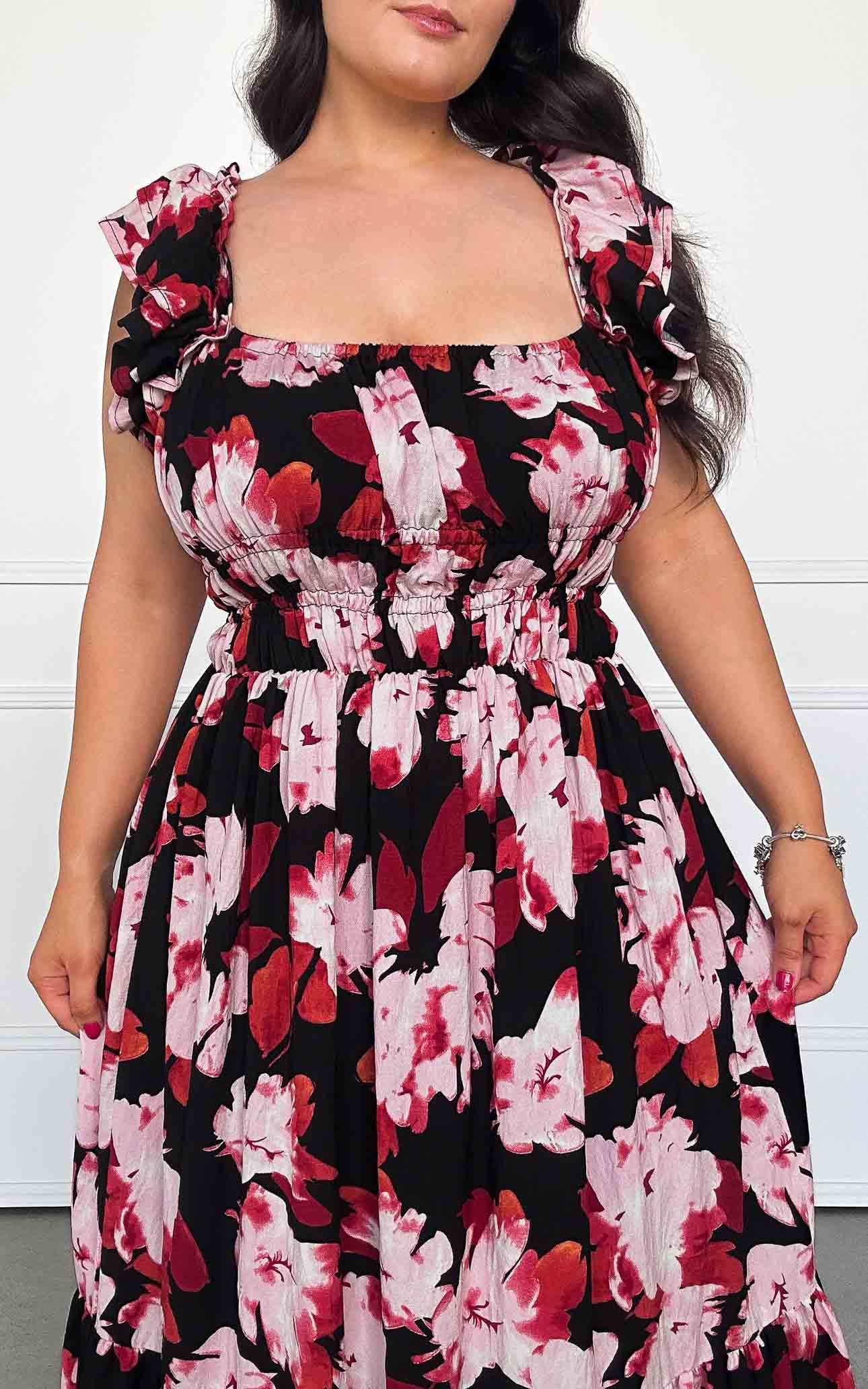 Blaire Maxi Dress - Black Pink Red Floral