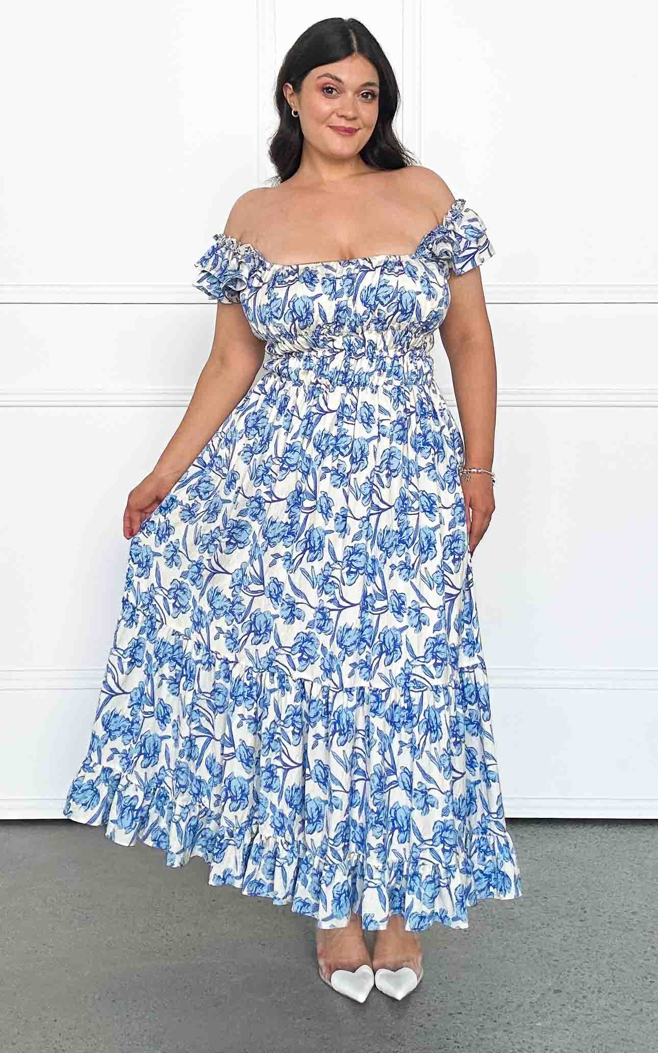 Blaire Maxi Dress - Cream Blue Floral