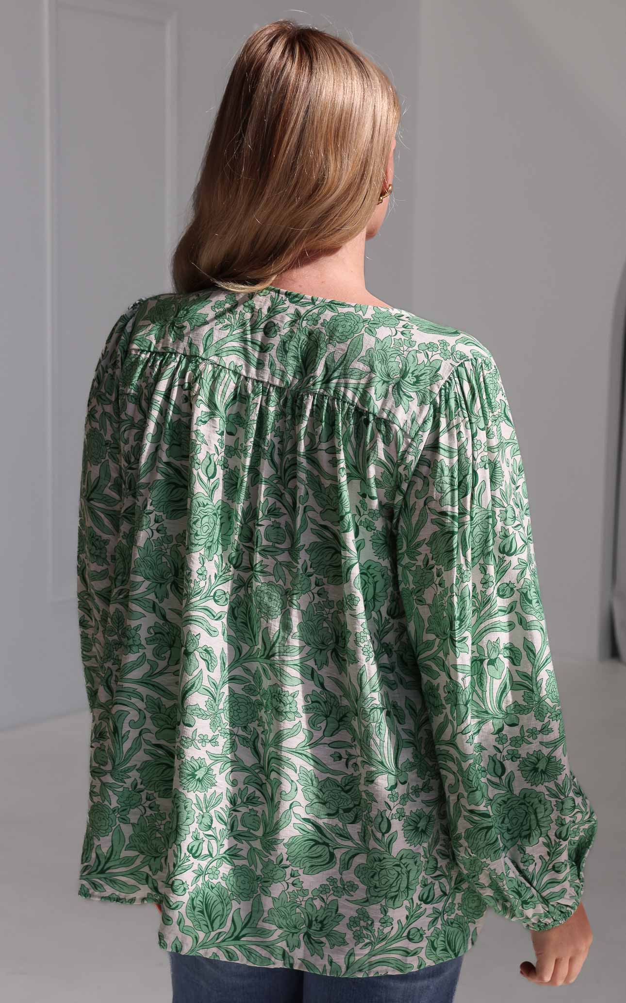 Blake Shirt Blouse - White Green Print