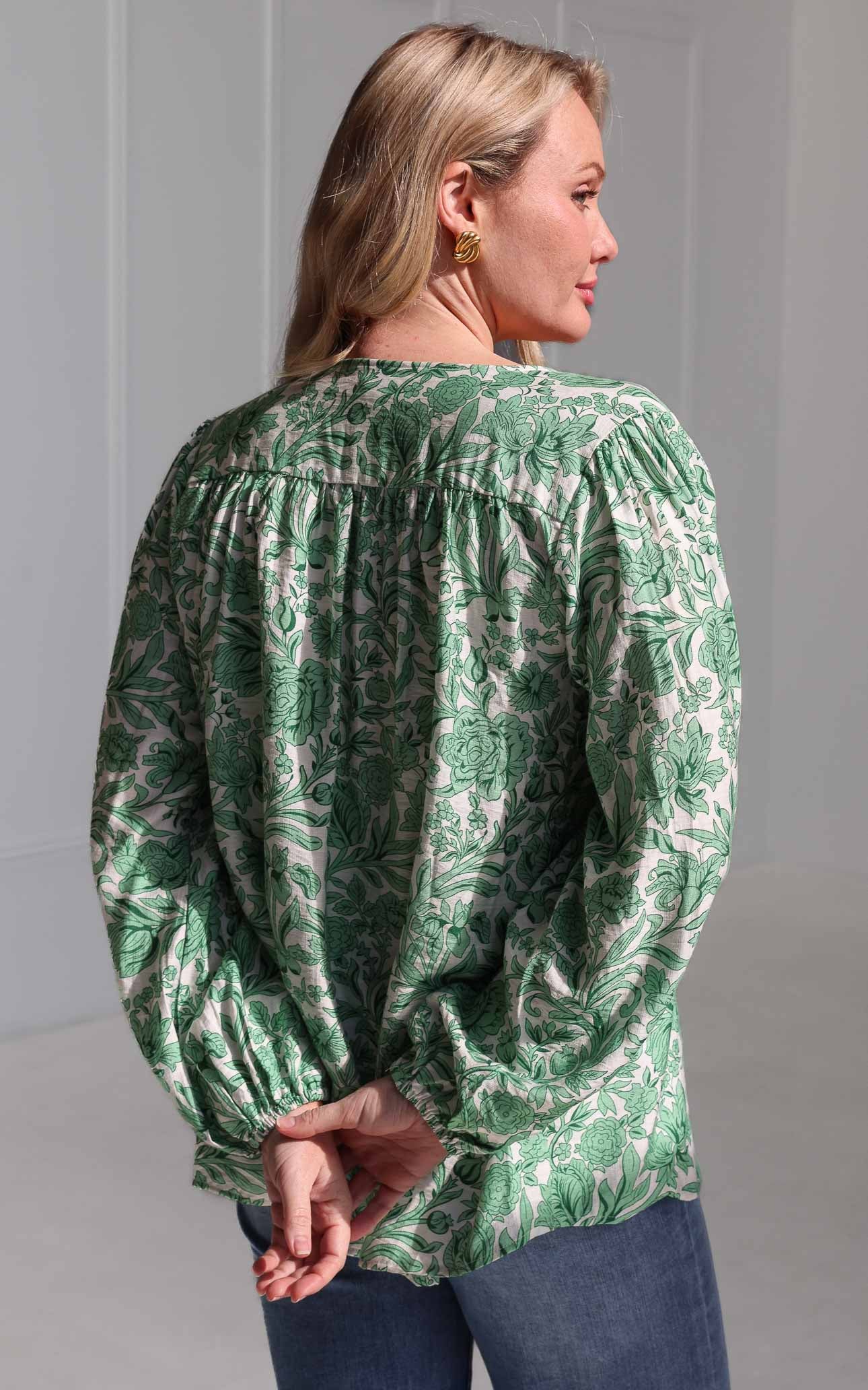 Blake Shirt Blouse - White Green Print