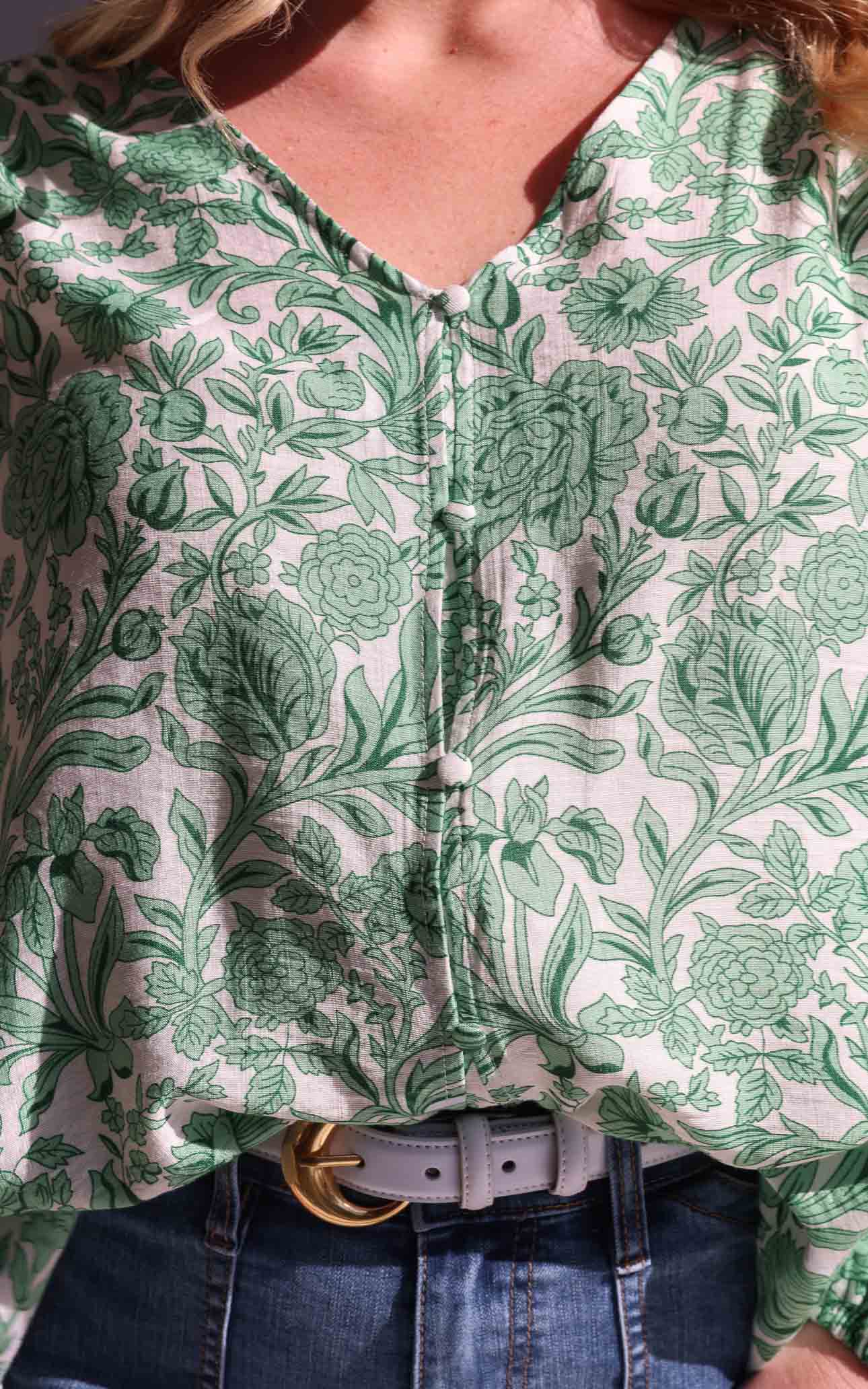 Blake Shirt Blouse - White Green Print