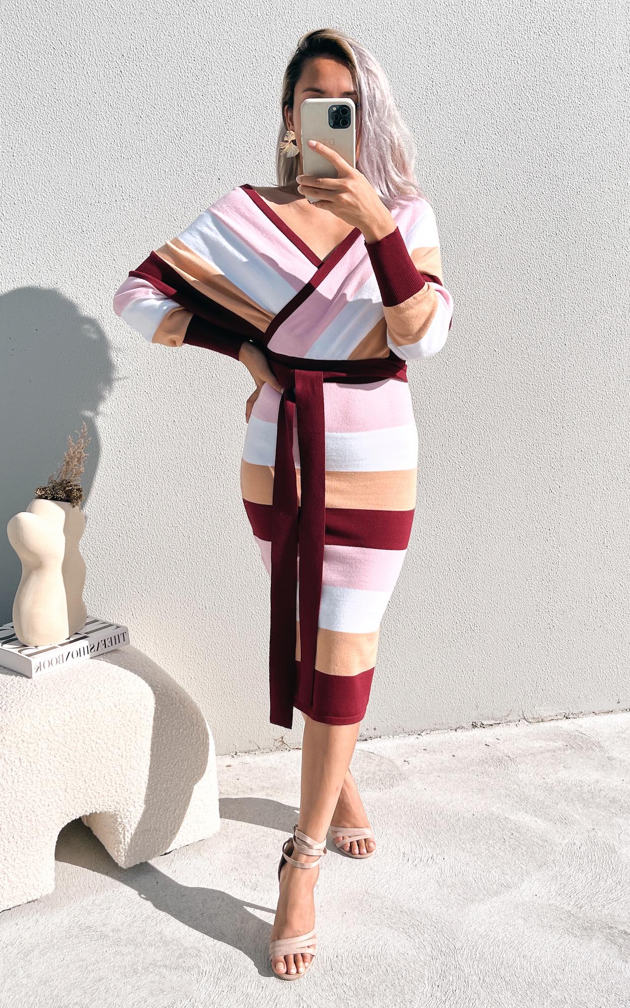 Bonnie Knit Midi Dress - Burgundy Multi Block