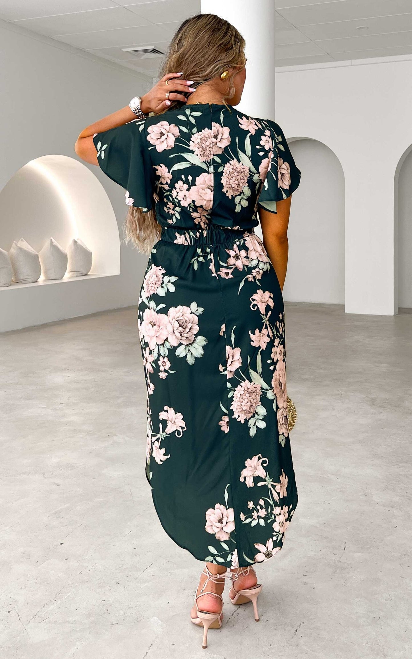 Brandy Midi Dress - Teal Emerald Floral