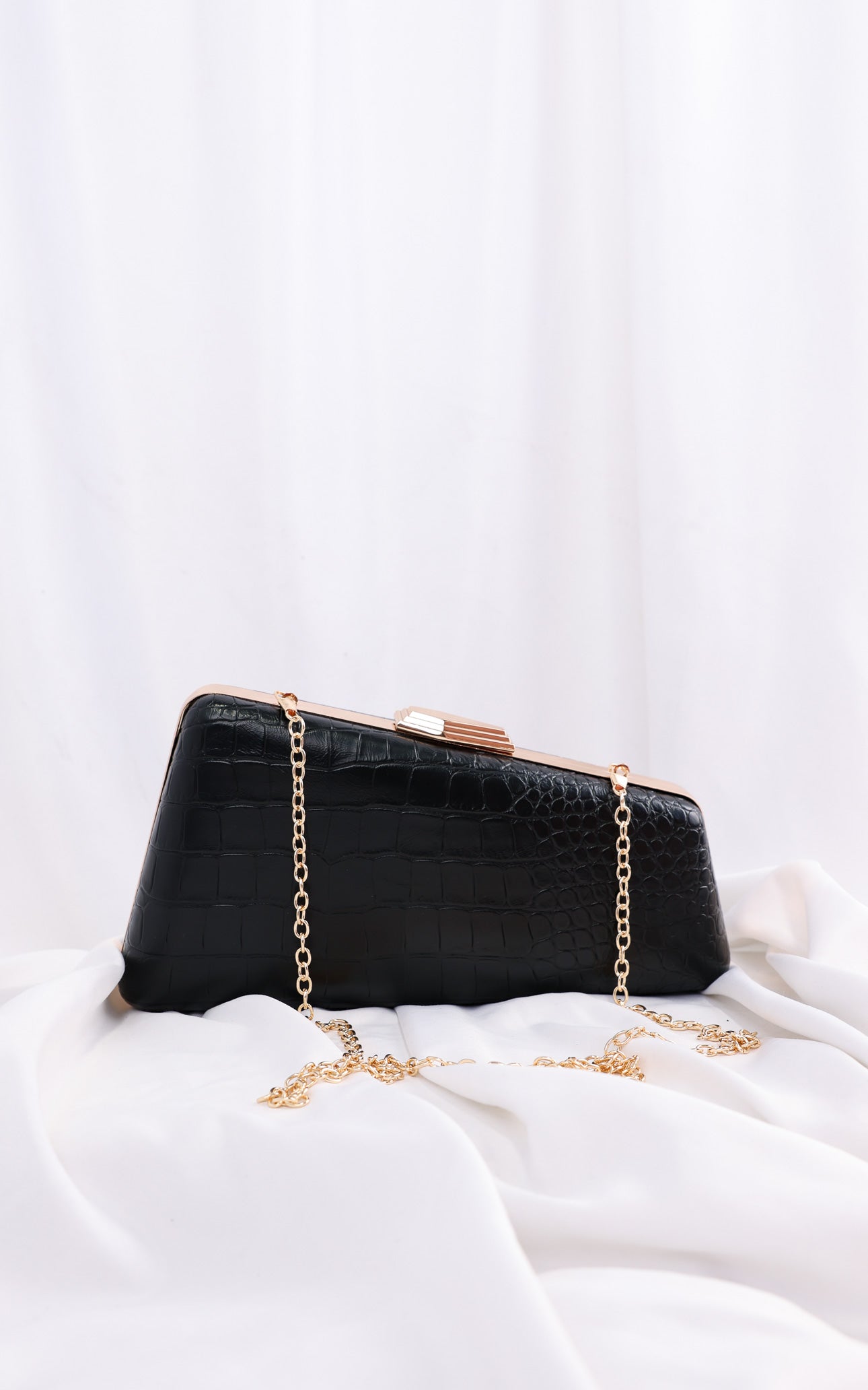 Braxton Clutch Bag - Black Croc Texture