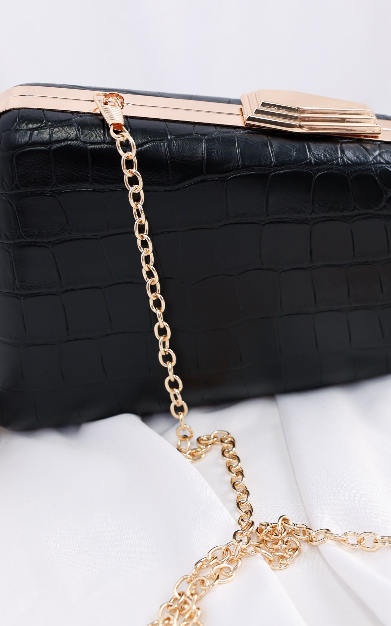 Braxton Clutch Bag - Black Croc Texture