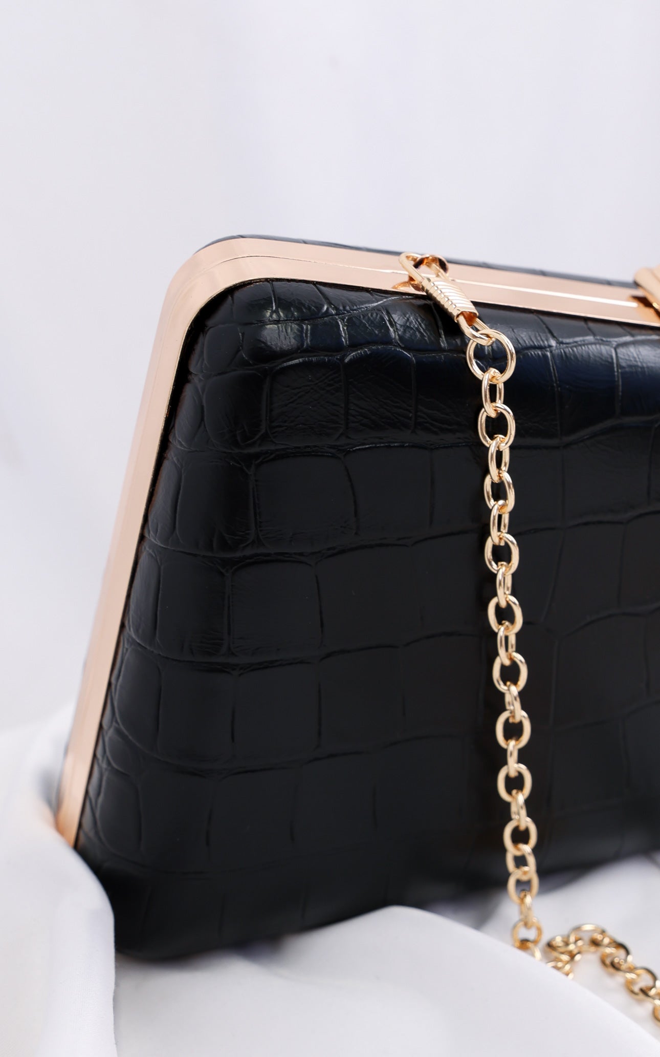 Braxton Clutch Bag - Black Croc Texture