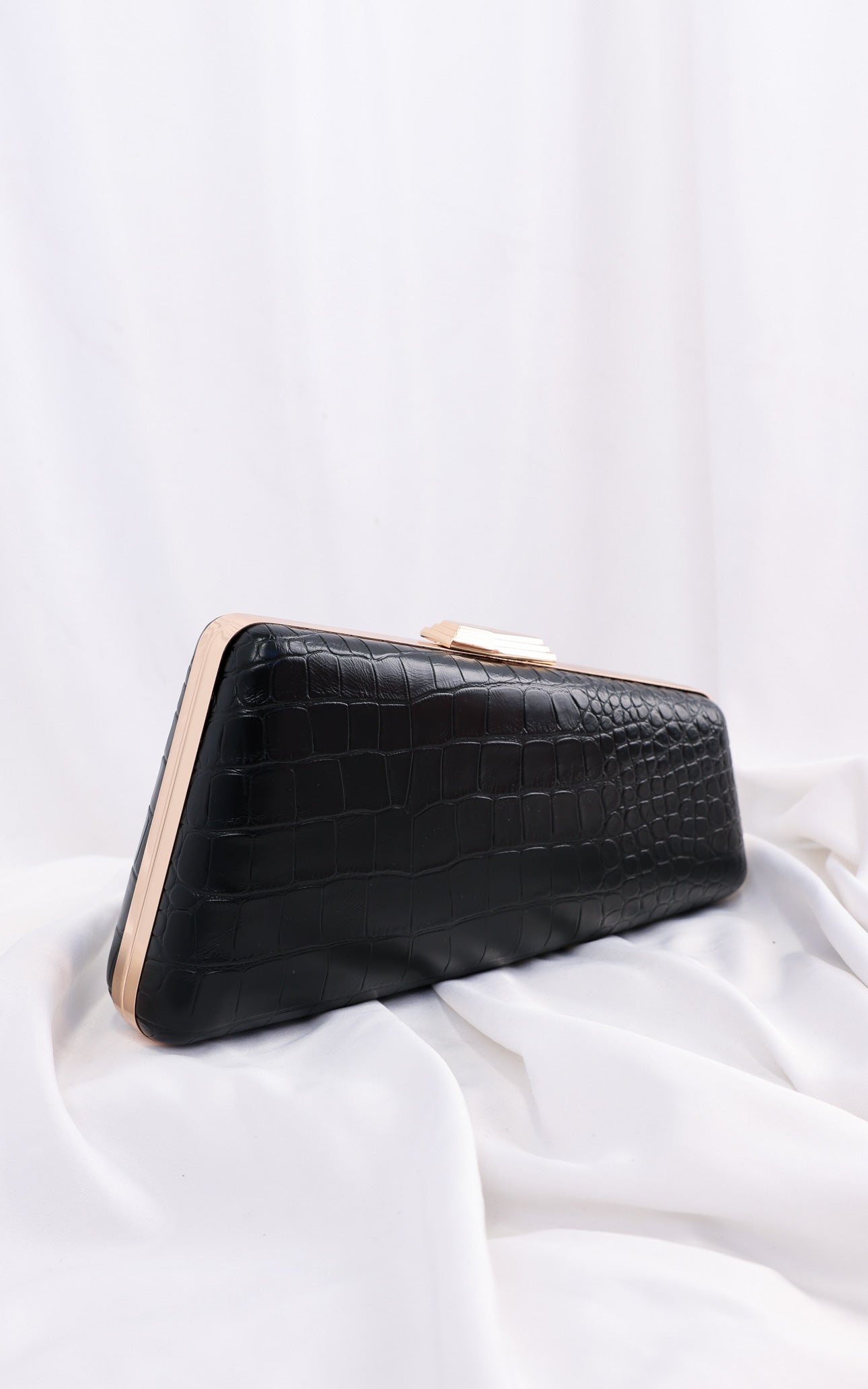 Braxton Clutch Bag - Black Croc Texture