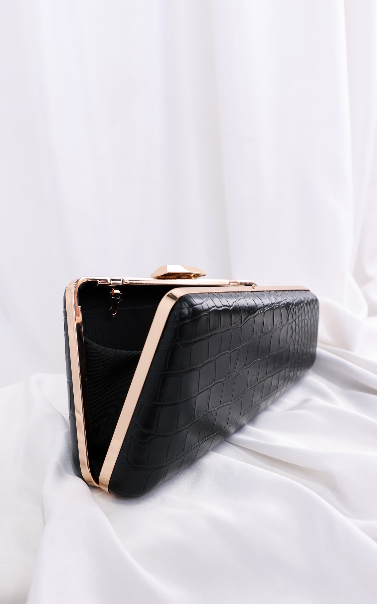 Braxton Clutch Bag - Black Croc Texture